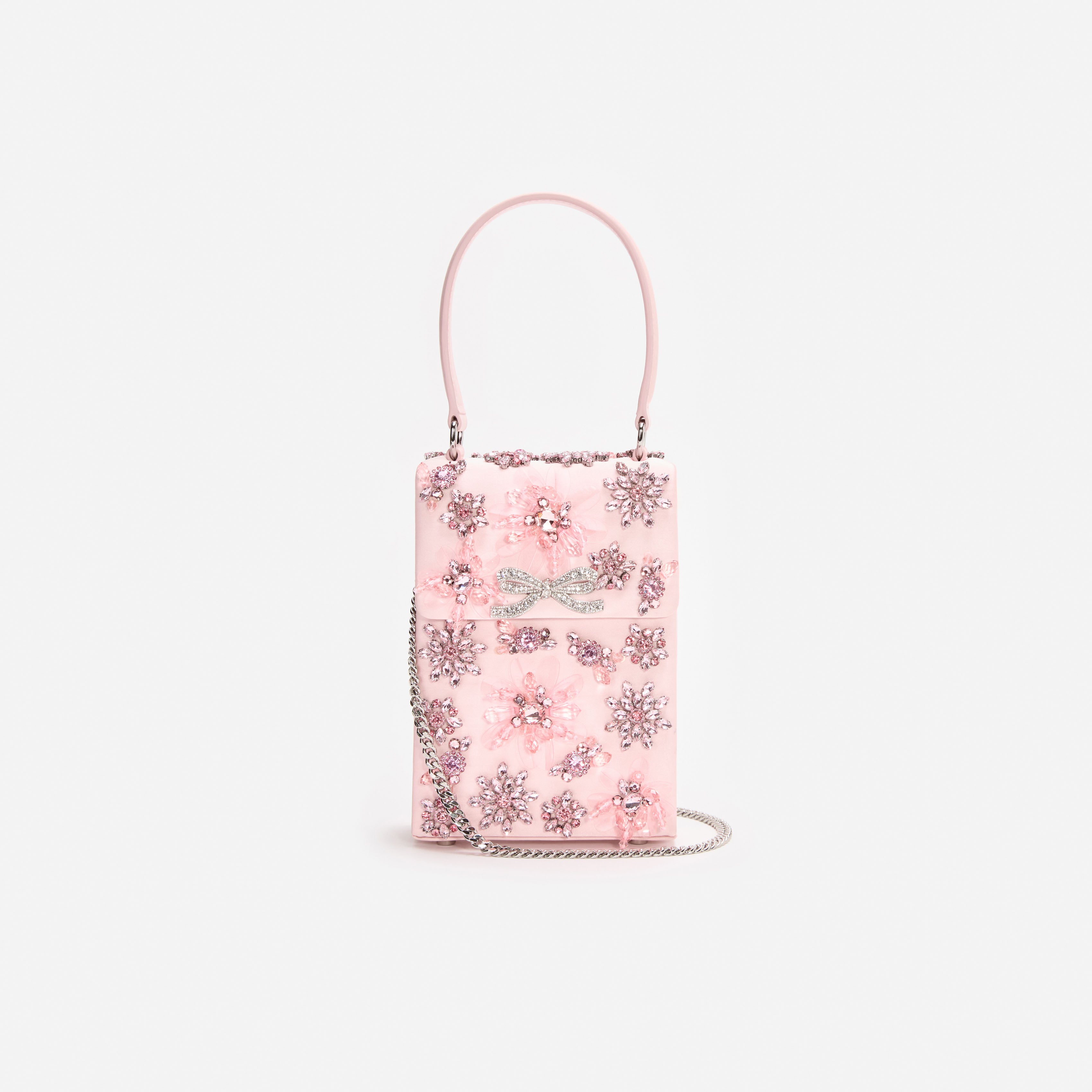 Self-Portrait Pink Satin Floral Crystal Mini Tasche Pink Satin