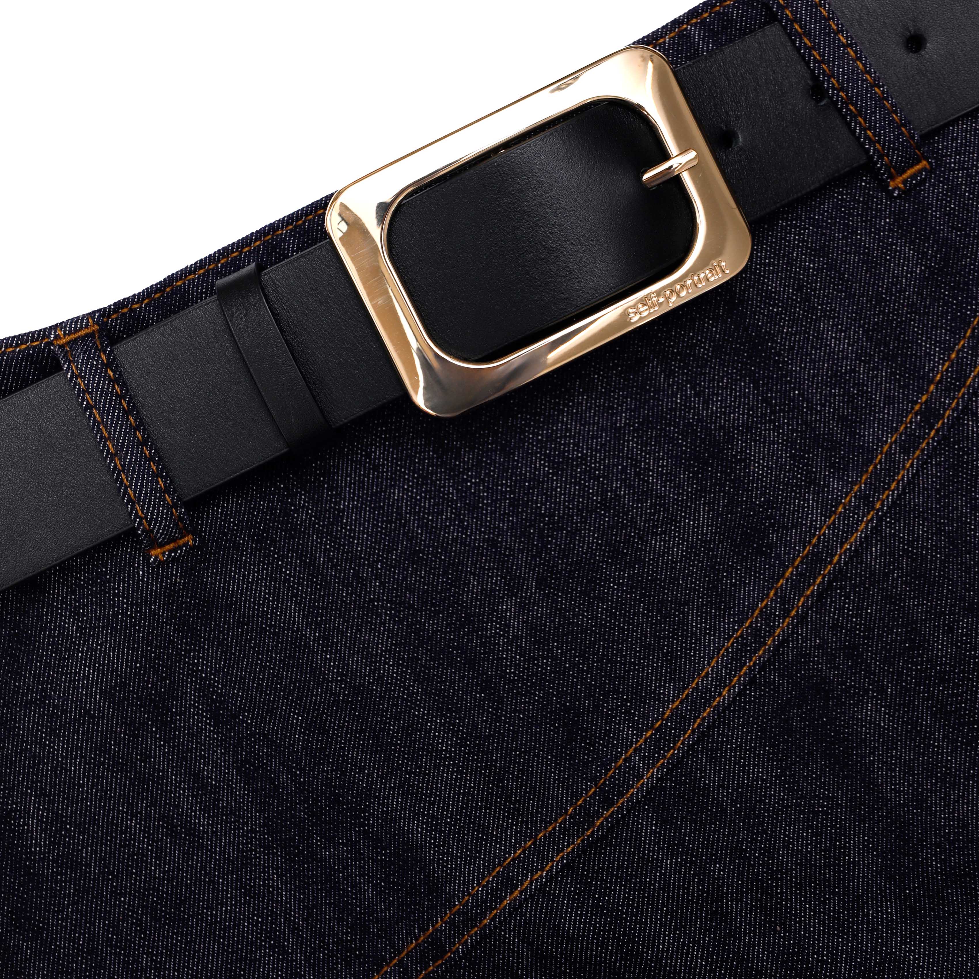 Self Portrait Indigo Denim Belted Midirock UK 6 blau mit Gürtel