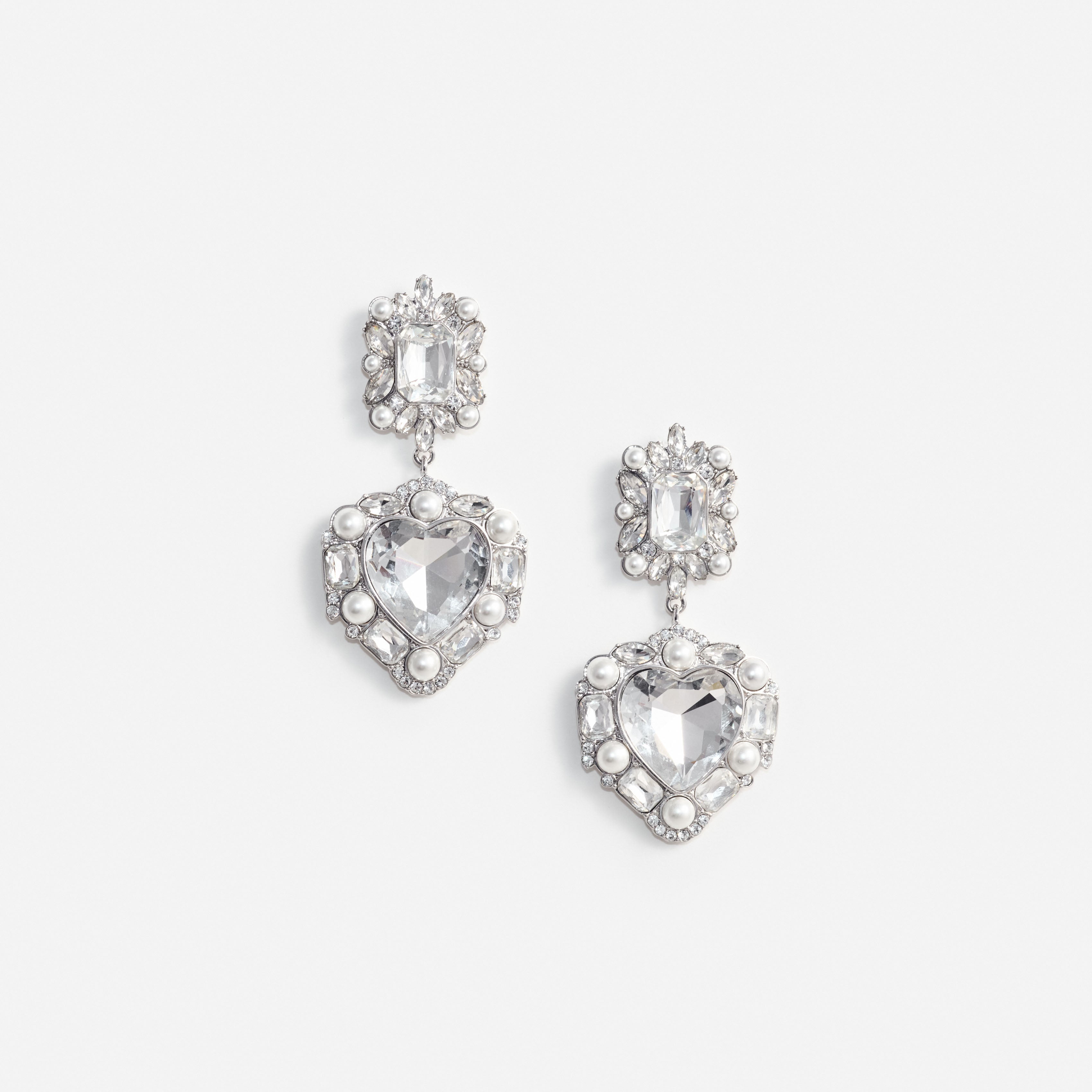 Self Portrait Crystal Pearl Tiered Heart Earrings Ohrringe Silber
