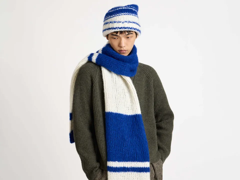 J.W.Anderson Striped Beanie Mütze Royal Blue Mohair