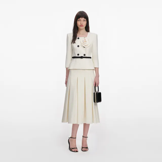 Self Portrait 3D Flower Midi-Kleid Creme Wolle