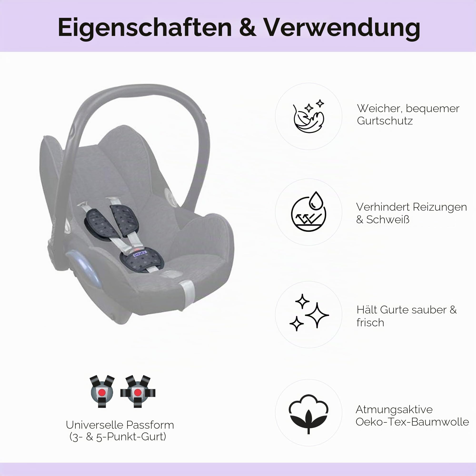 Dooky Universal Pads Gurtpolster Black 3er Set Baumwolle
