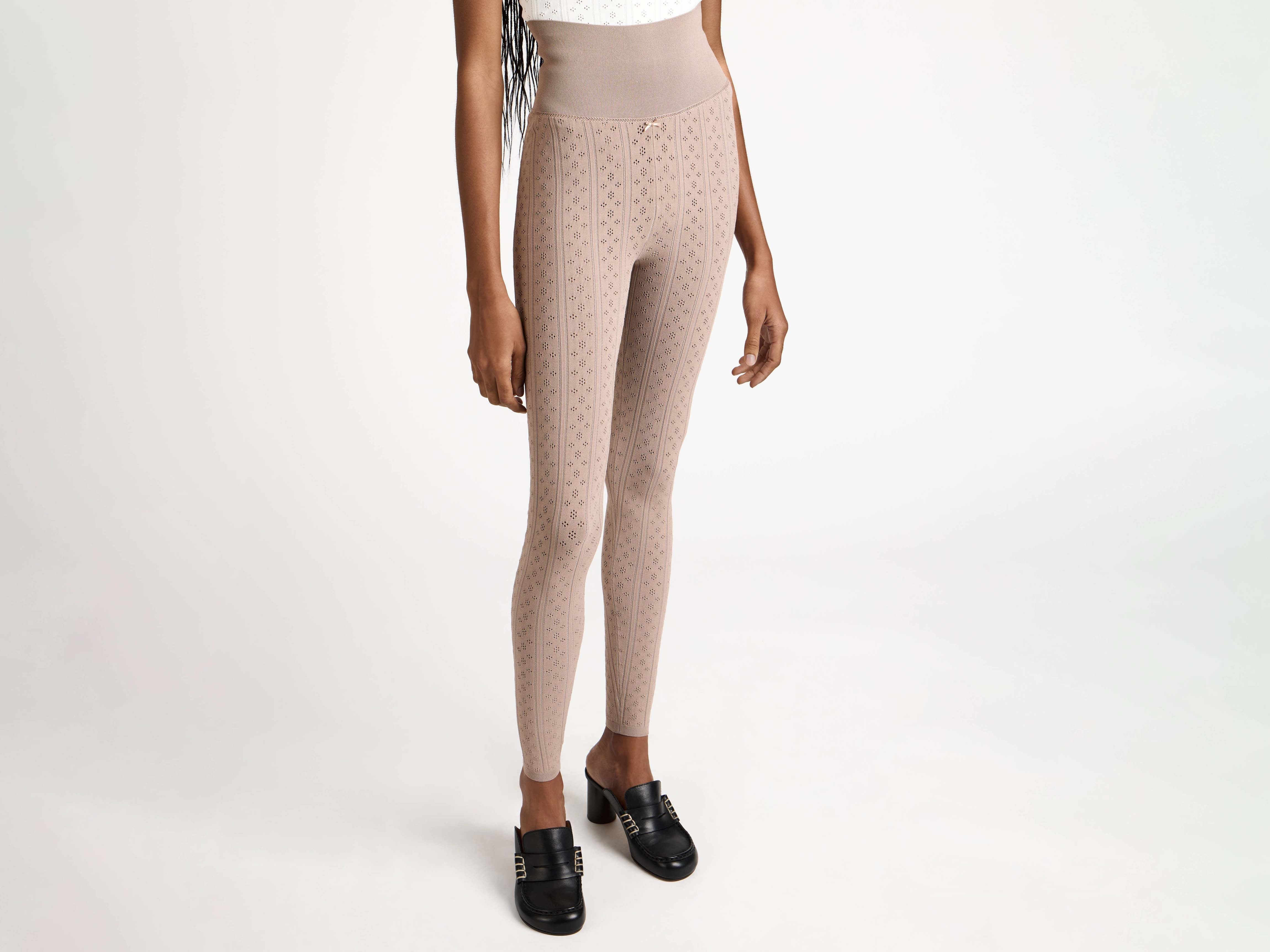 J.W.Anderson Pointelle Leggings Taupe Strick Schleife