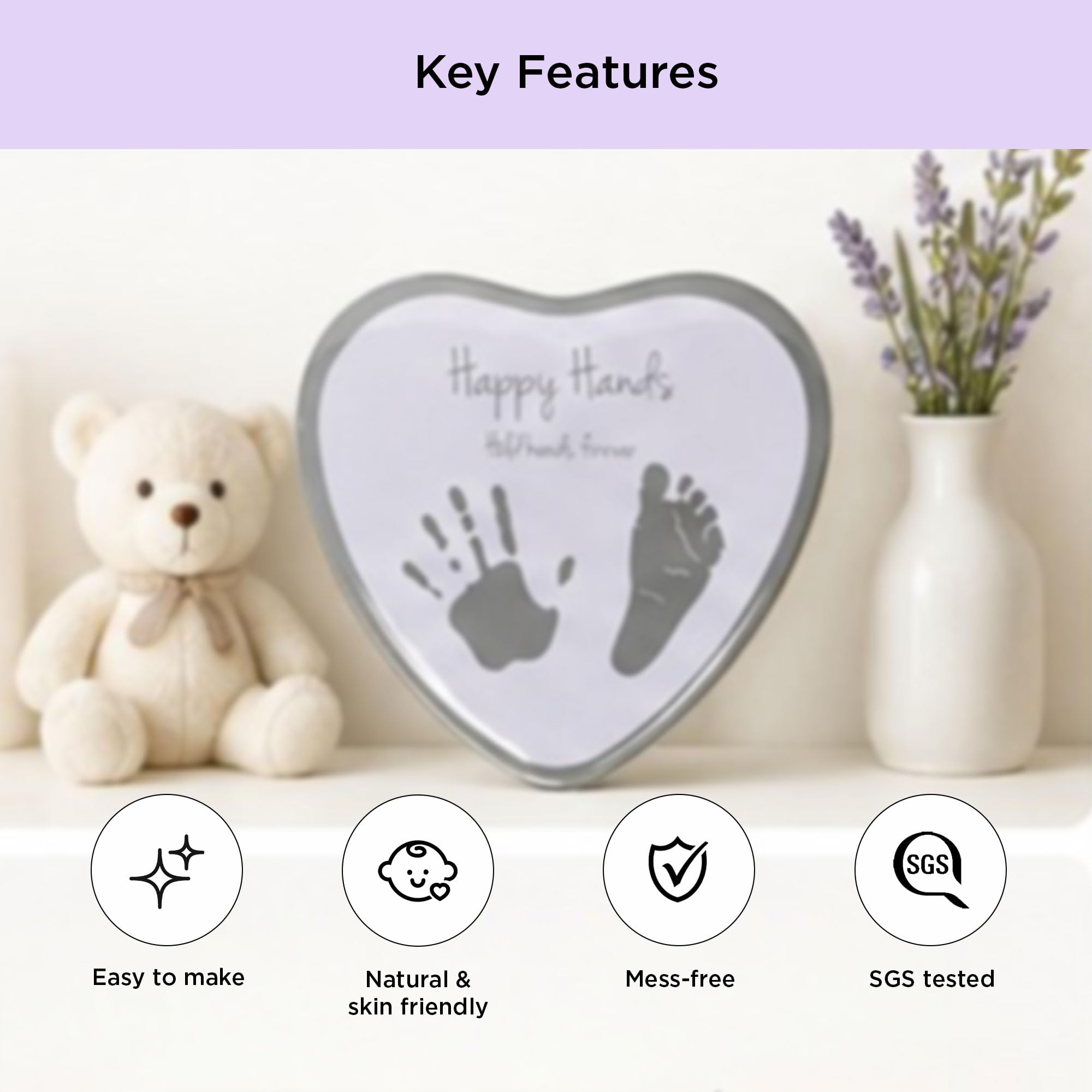 Dooky Happy Hands Abdruckset Herzform Silber 17x14 cm Ton