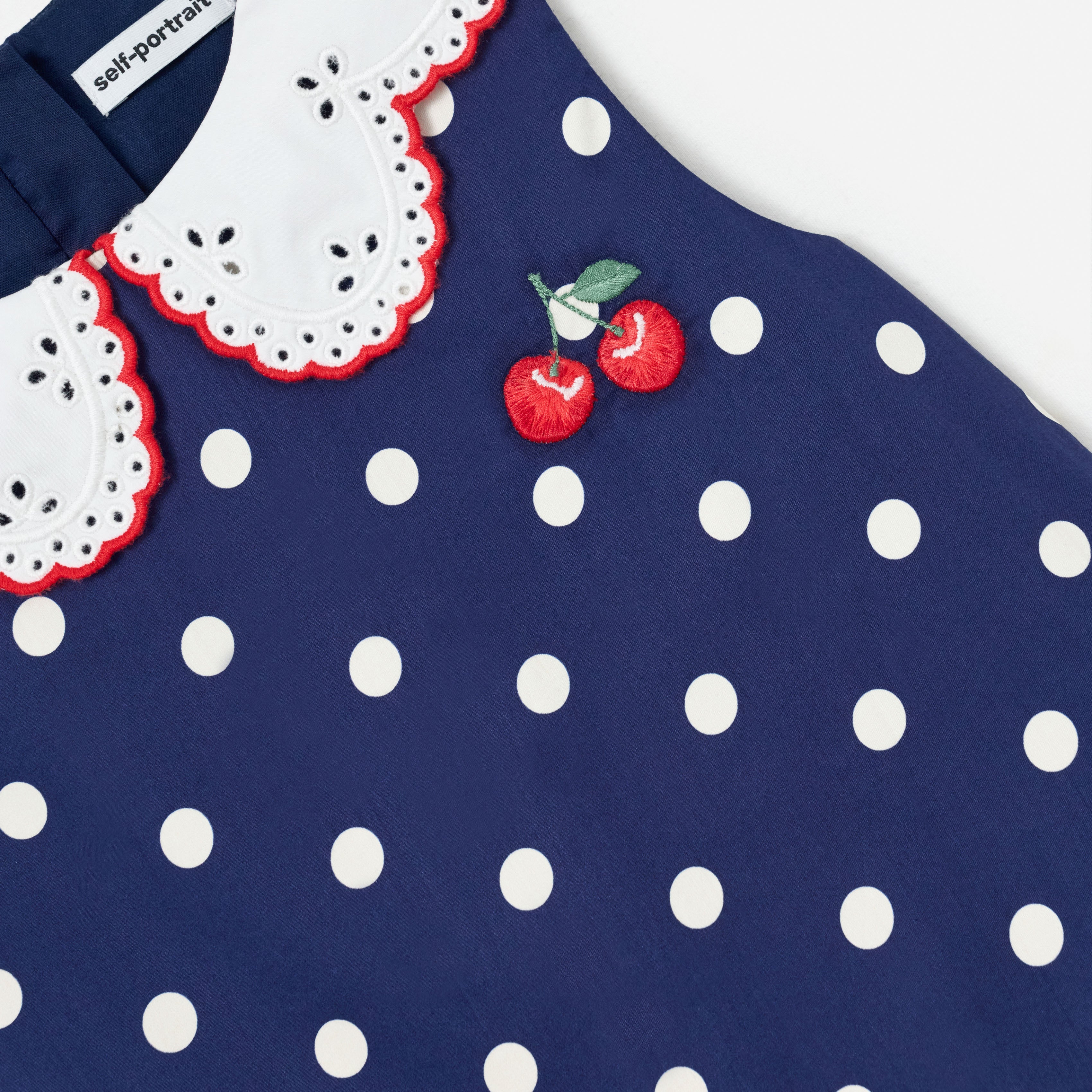Self Portrait Navy Polka Dot Cotton Dress Kinderkleid Blau 5-6 Jahre