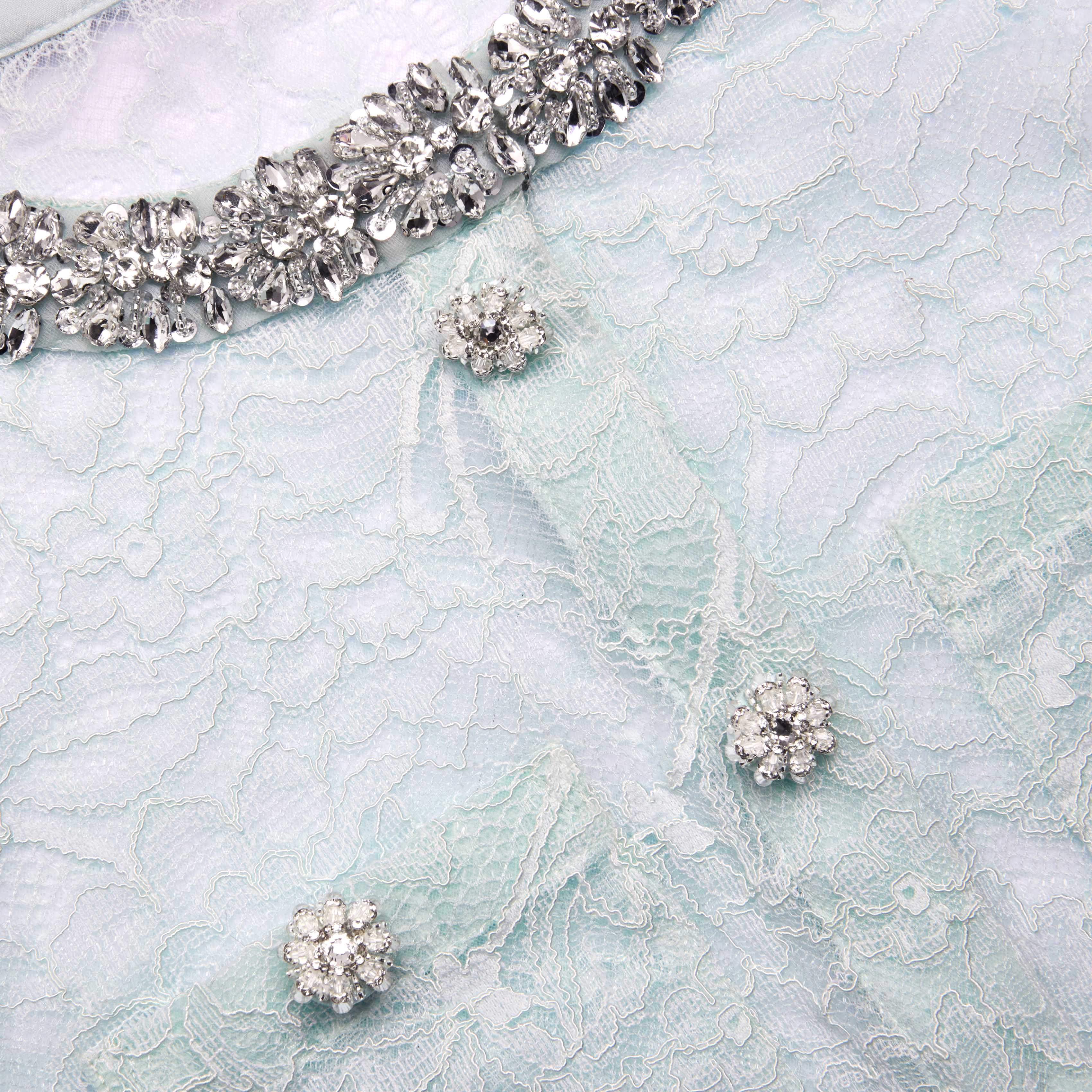Self Portrait Mint Lace Crystal Jacke Spitze Mint mit Strass