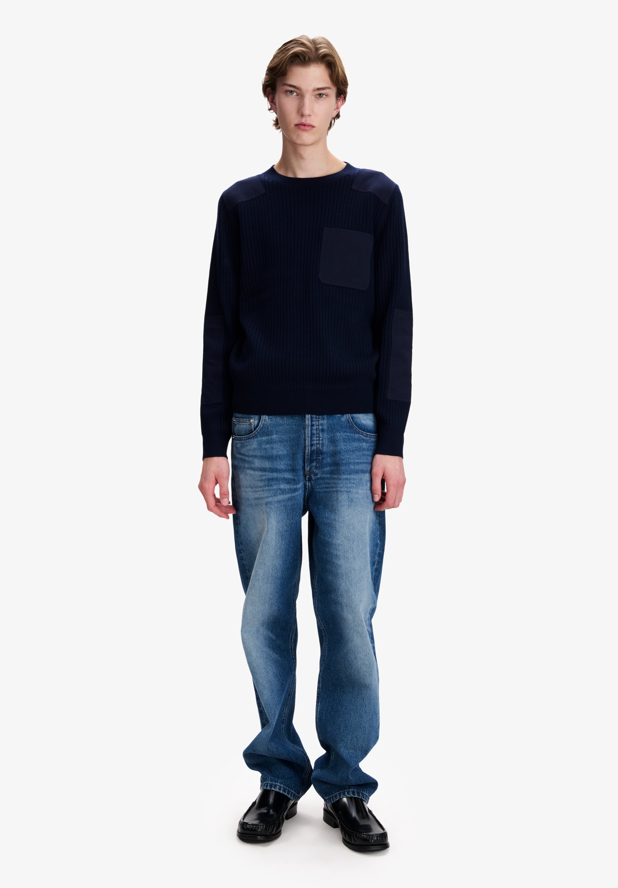 A.P.C. Military Pullover Merinowolle Marine Größe M