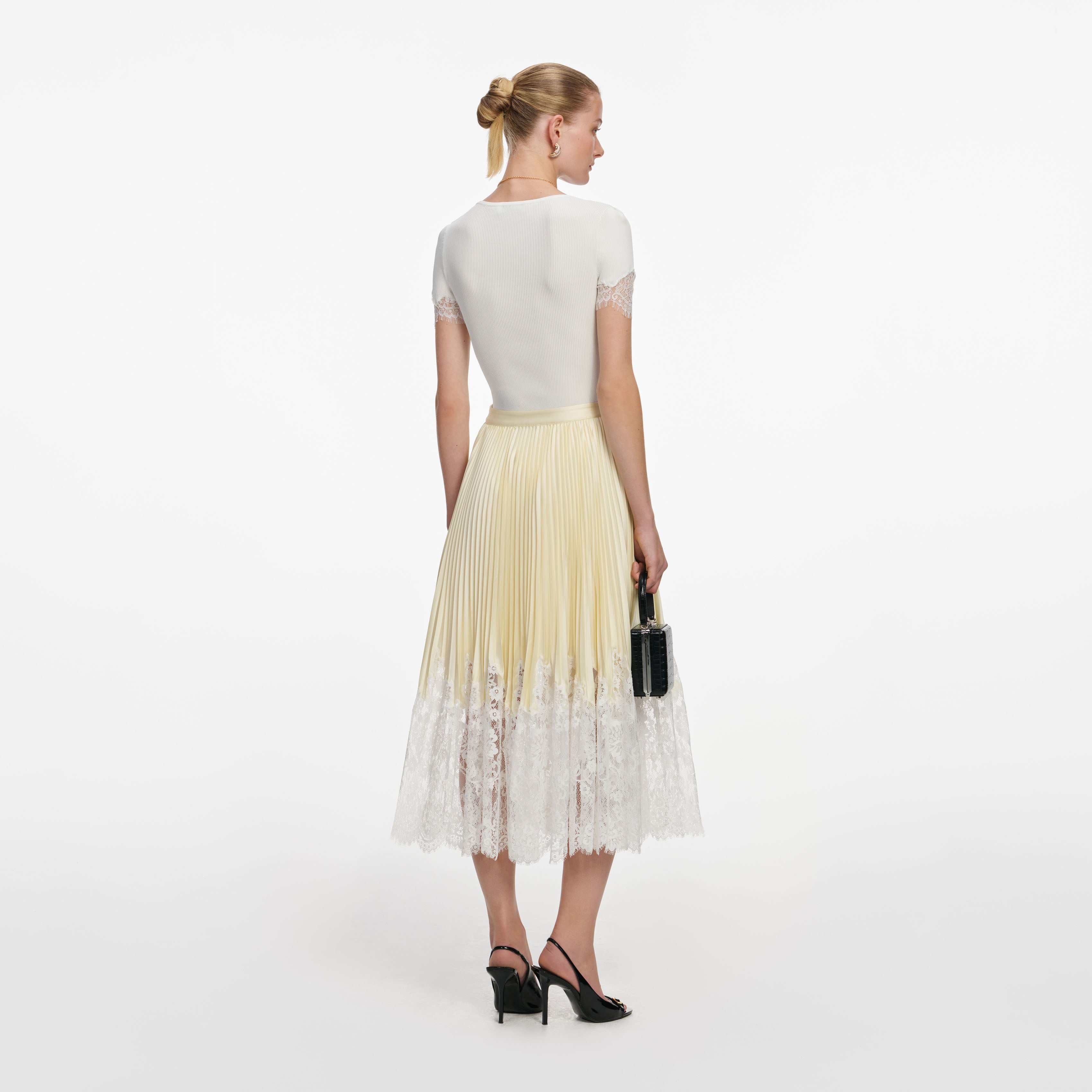 Self Portrait Yellow Satin Lace Midirock gelb UK 6