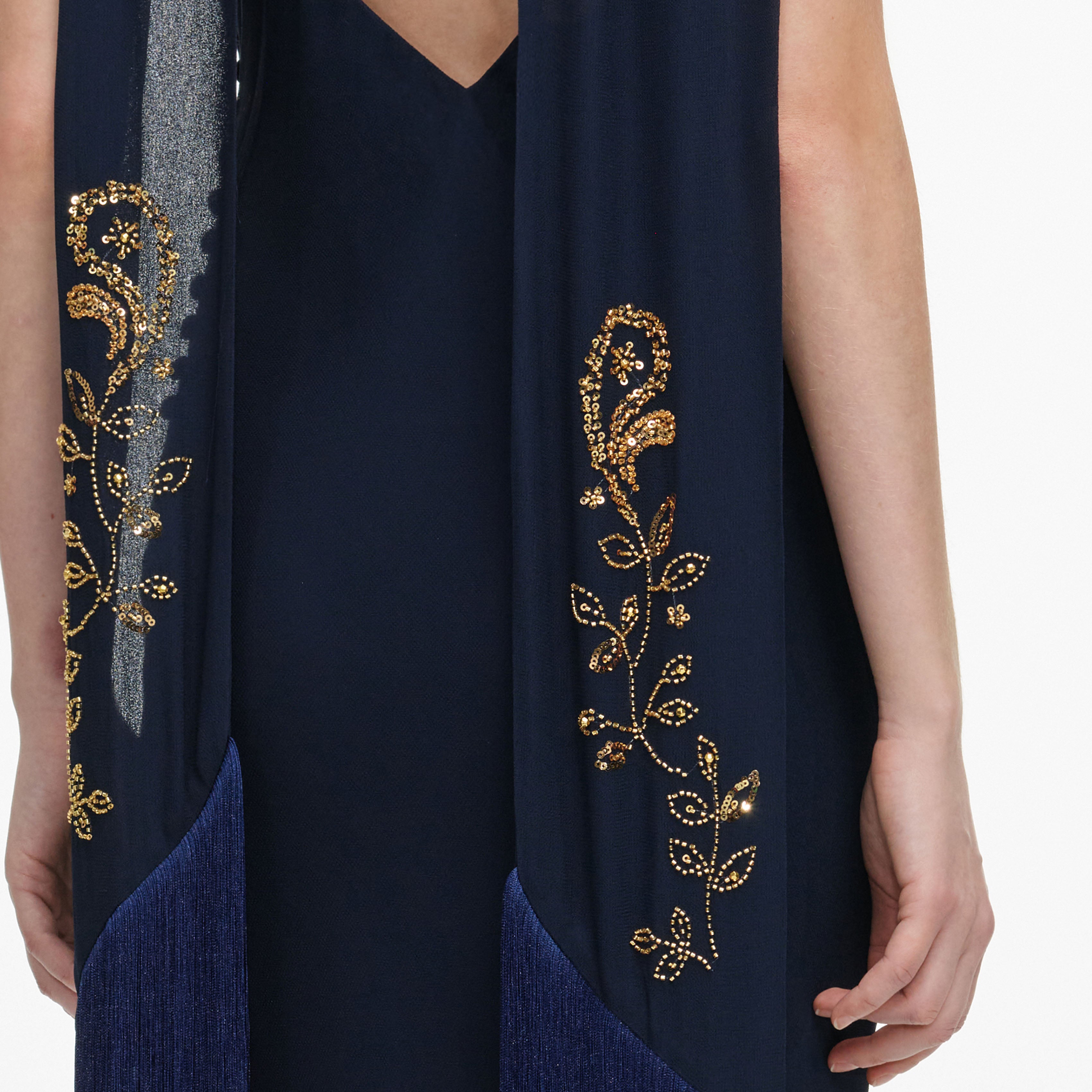 Self Portrait Navy Georgette Scarf Maxi Dress Blau