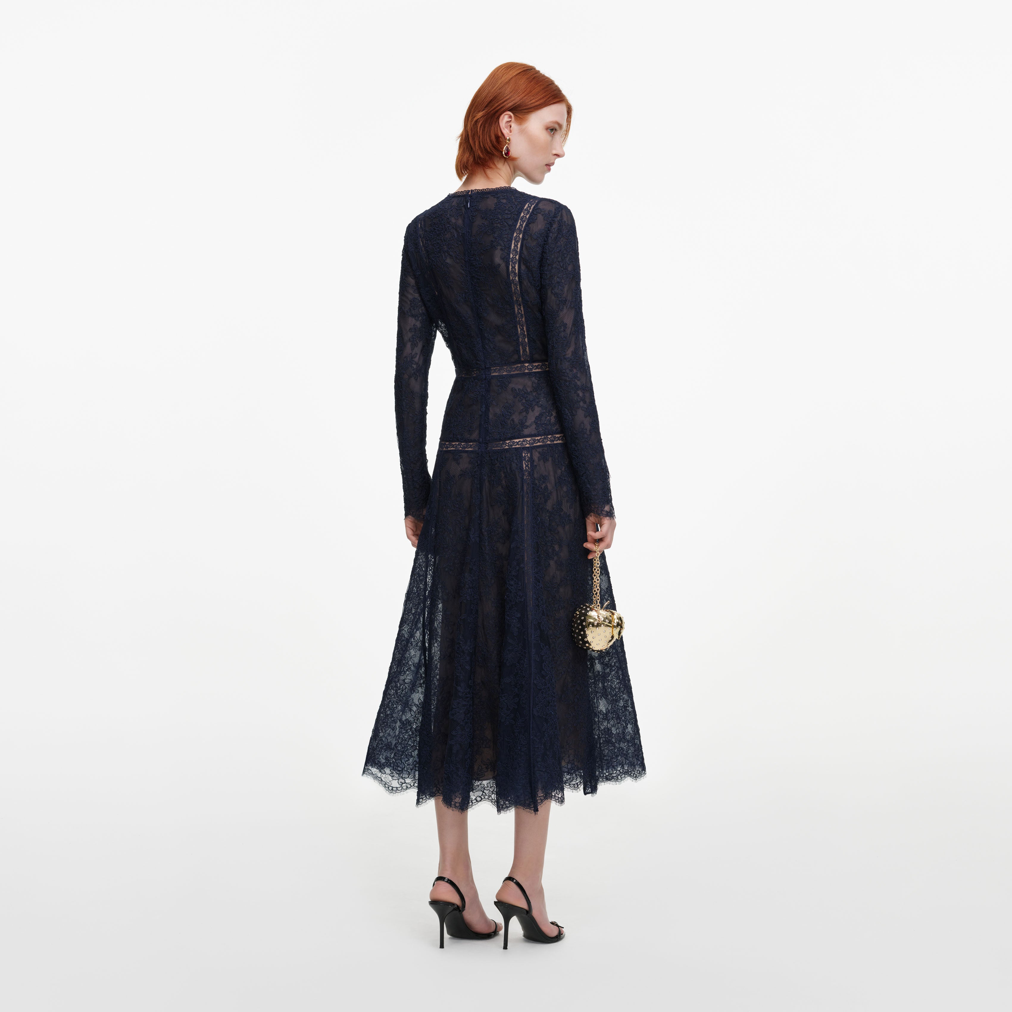Self Portrait Navy Lace Midi Kleid Blau Spitze UK 6