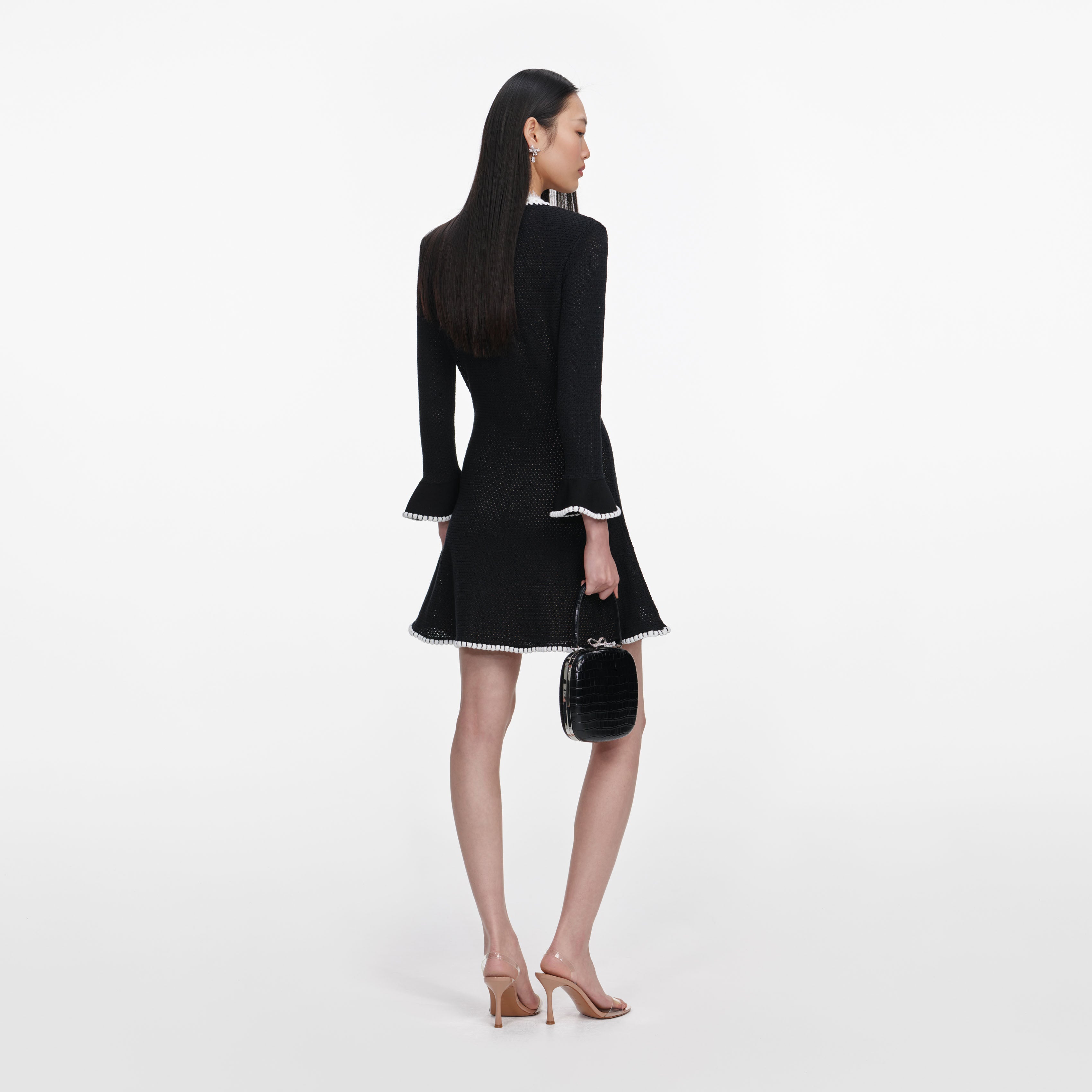 Self Portrait Dresses Black Lace Trim Knit Mini Kleid Schwarz