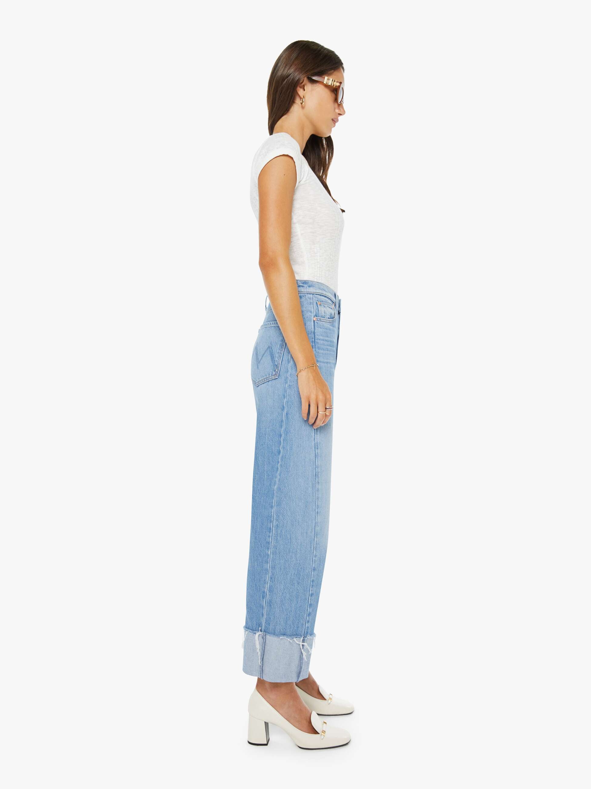 MOTHER Denim Half-Pipe Ankle Cuff Fray Jeans Last Bite Barrel