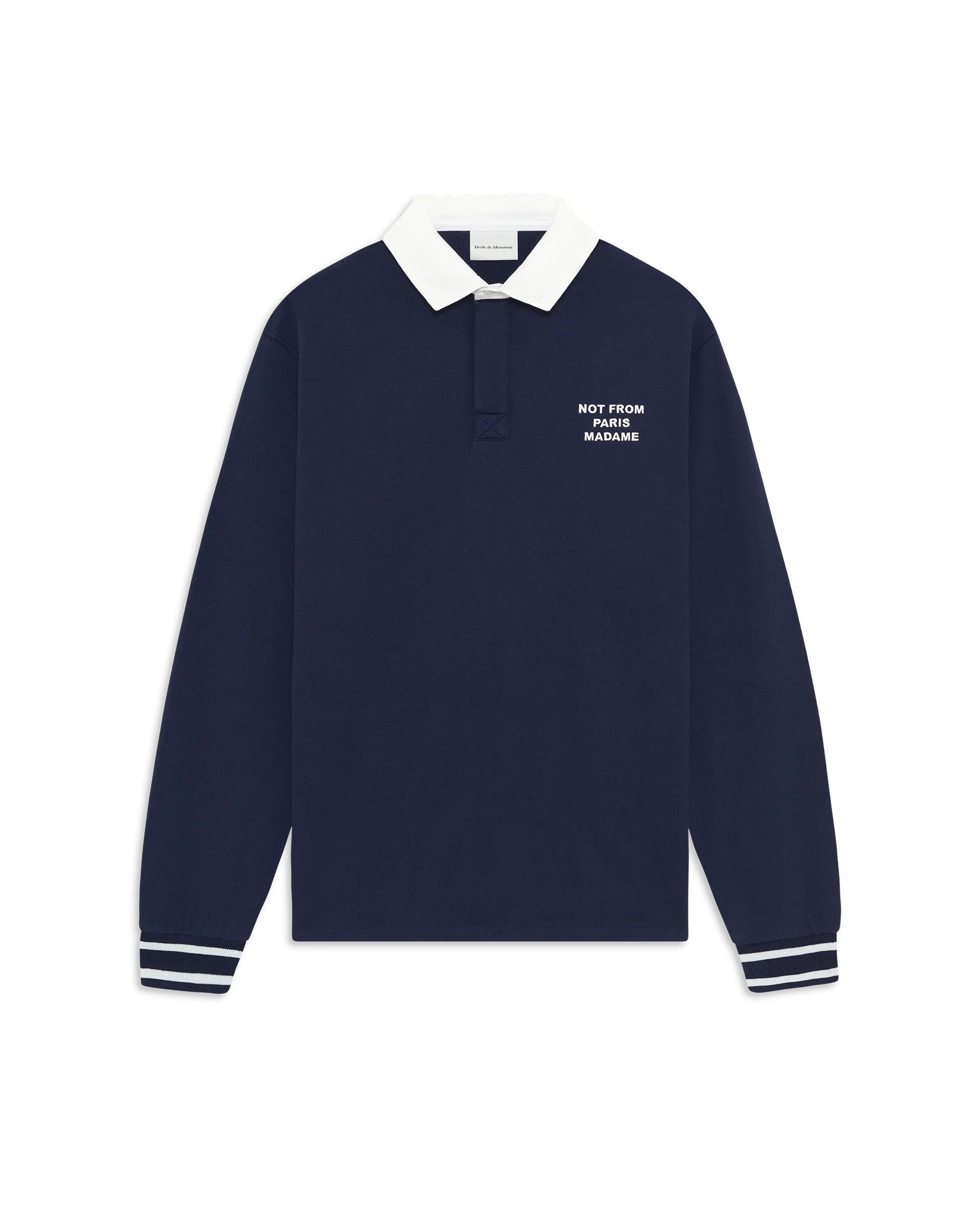 Drôle De Monsieur Slogan Longsleeve Polo Navy Baumwolle