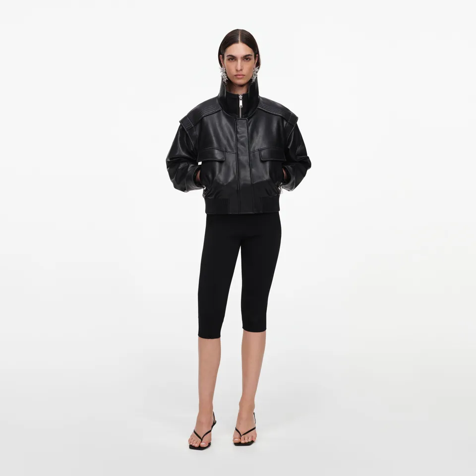 Self Portrait Outerwear Black Faux Leather Bomber Jacke UK 8