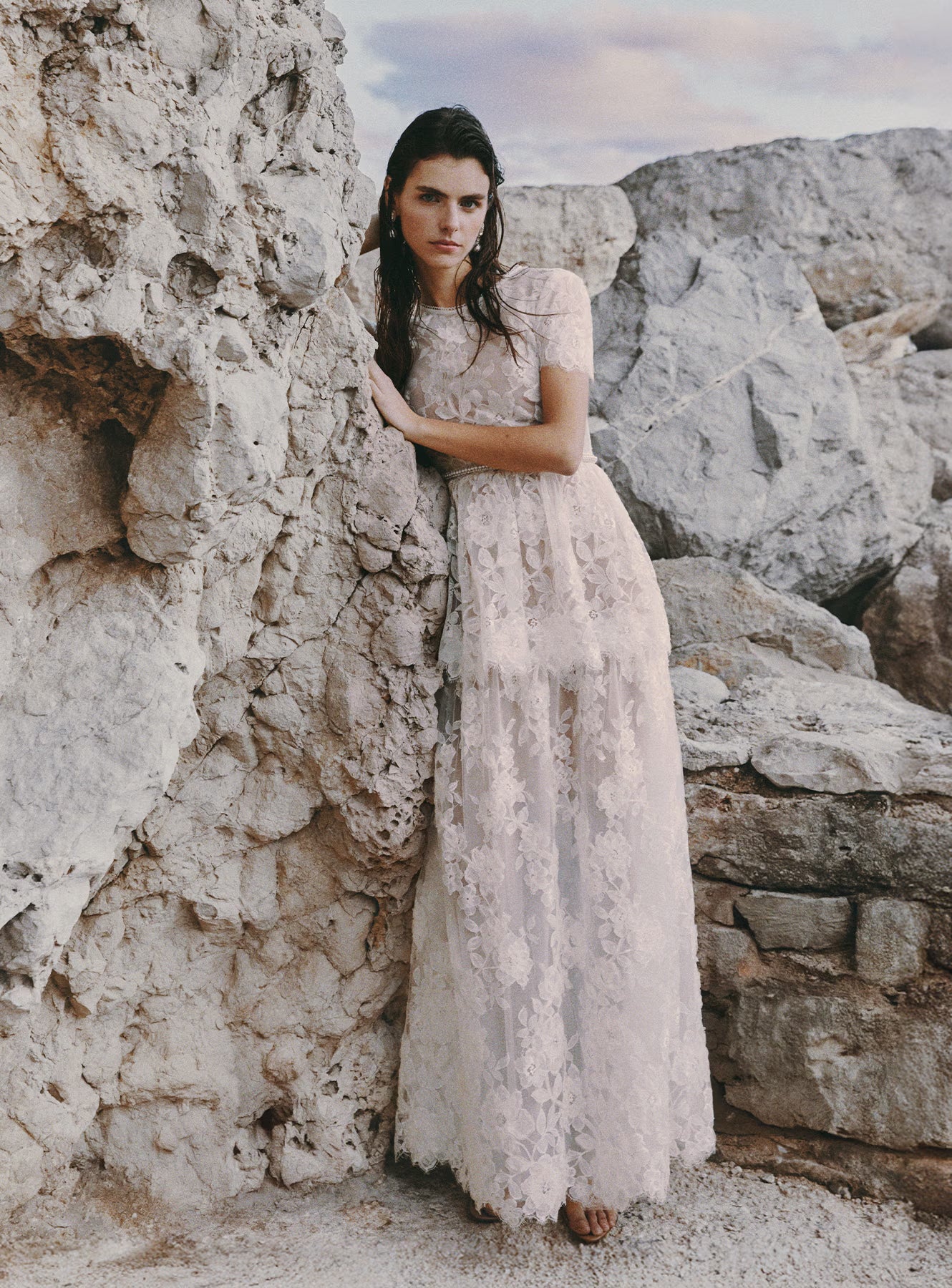 Self Portrait Sequin Lace Maxi Kleid Weiß Spitze