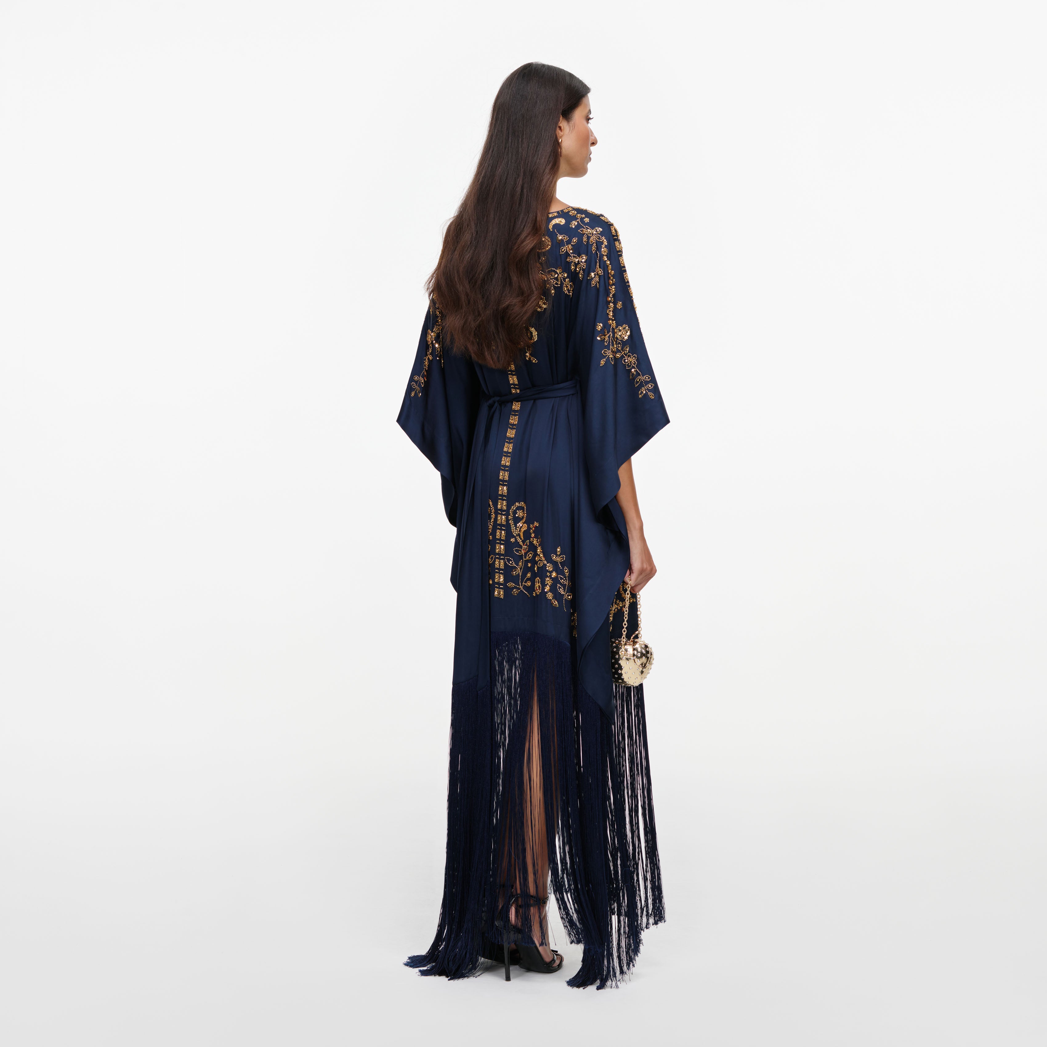 Self Portrait Navy Sequin Kaftan Kleid Blau Gr. S-L