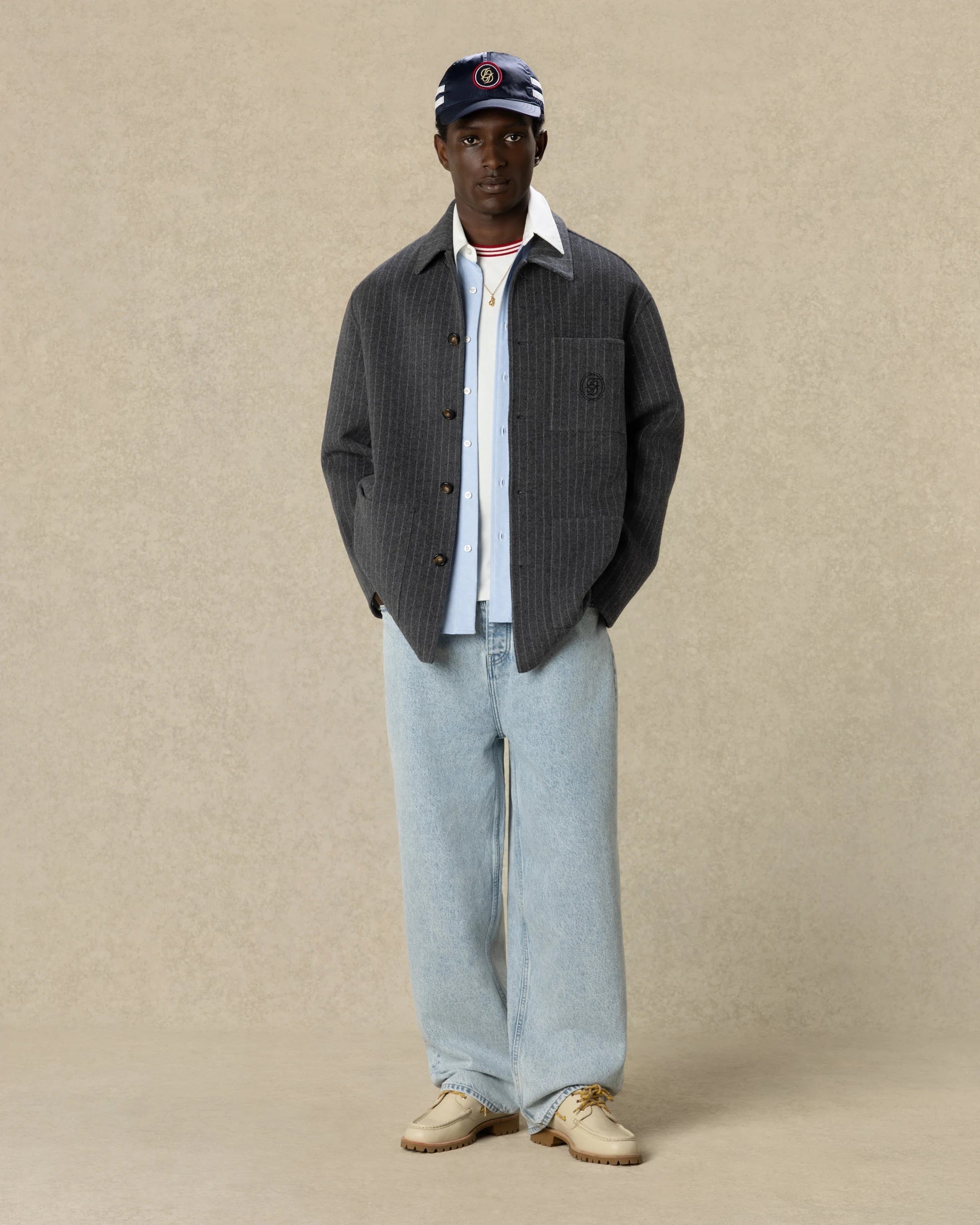 Drôle De Monsieur Wool Pinstripe Overshirt Dunkelgrau Wolle