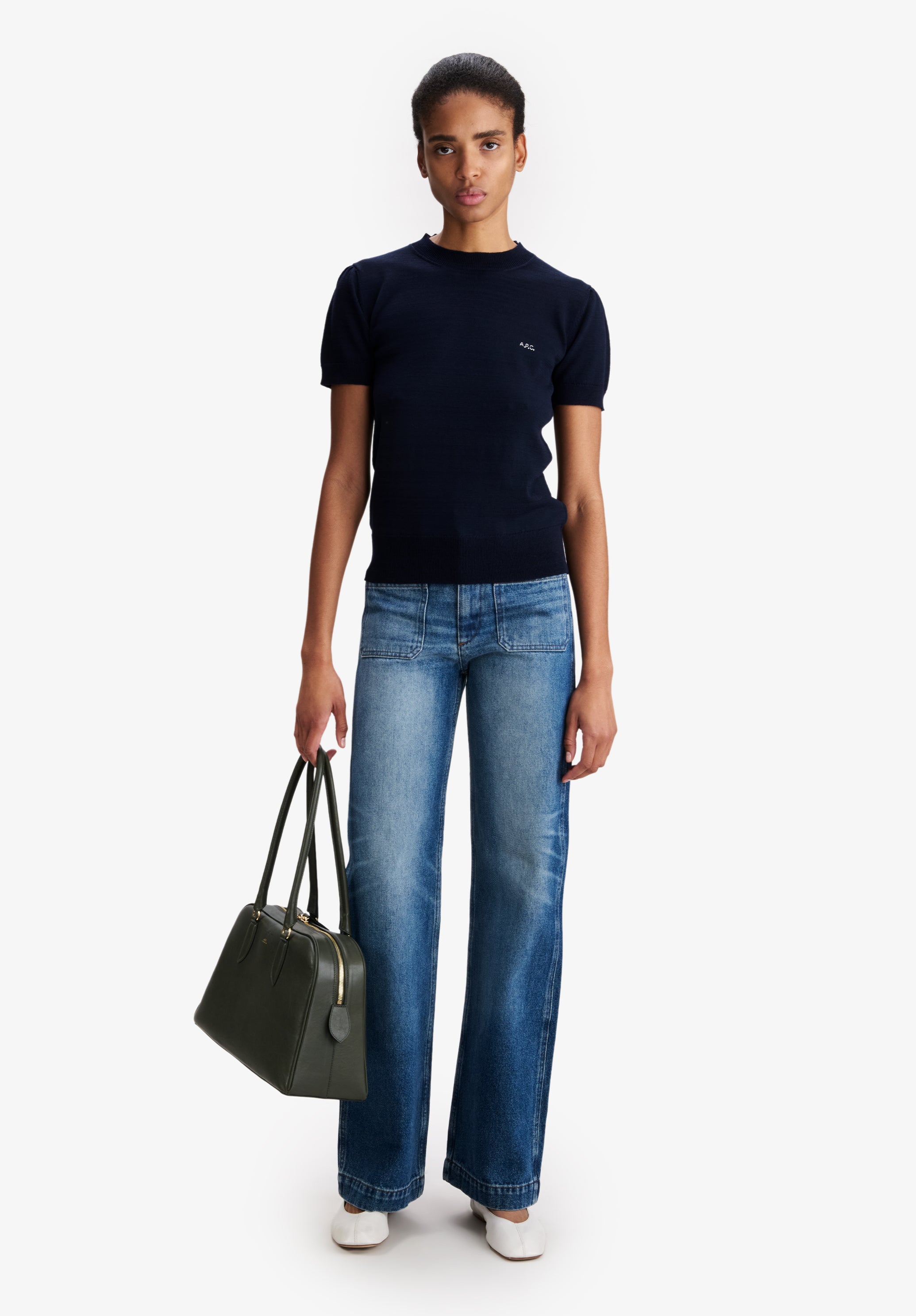 A.P.C. Knitwear Merino Pullover marineblau kurzarm