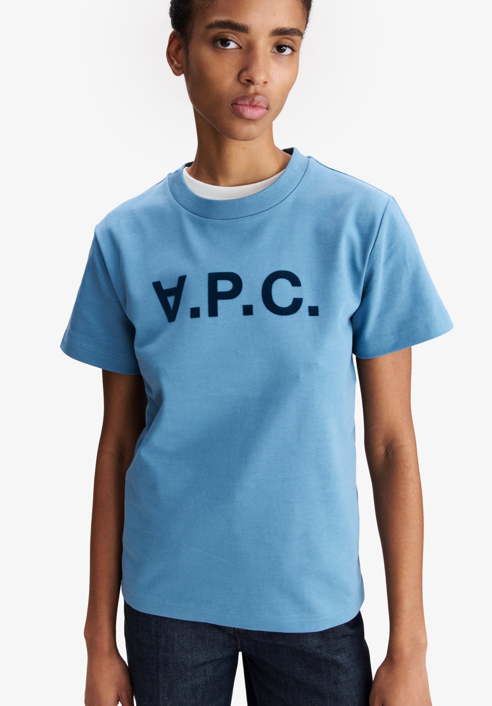 A.P.C. V.P.C.-Logo T-Shirt blau Bio-Baumwolle
