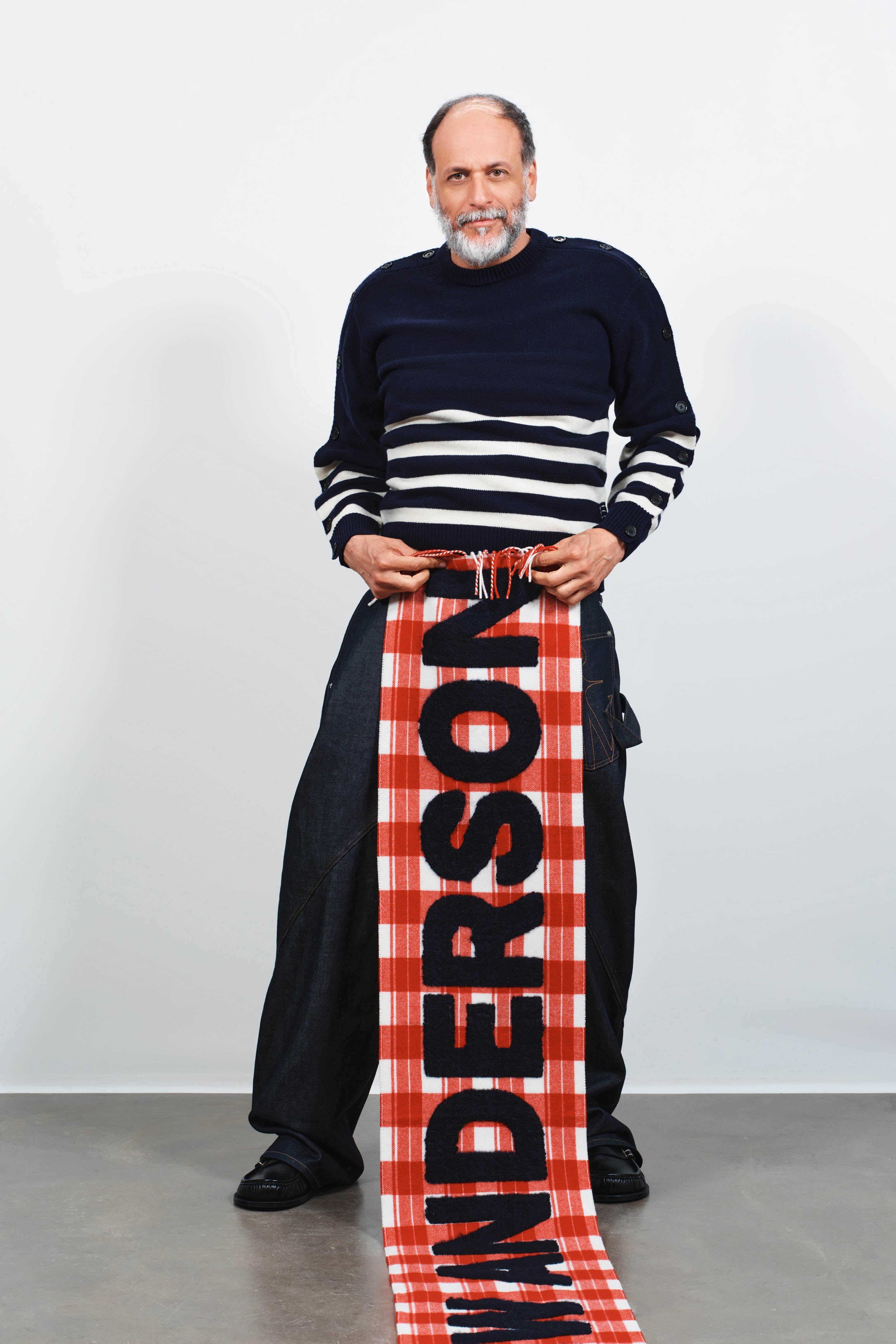 J.W.Anderson Checkered Logo Schal Rot-Weiß