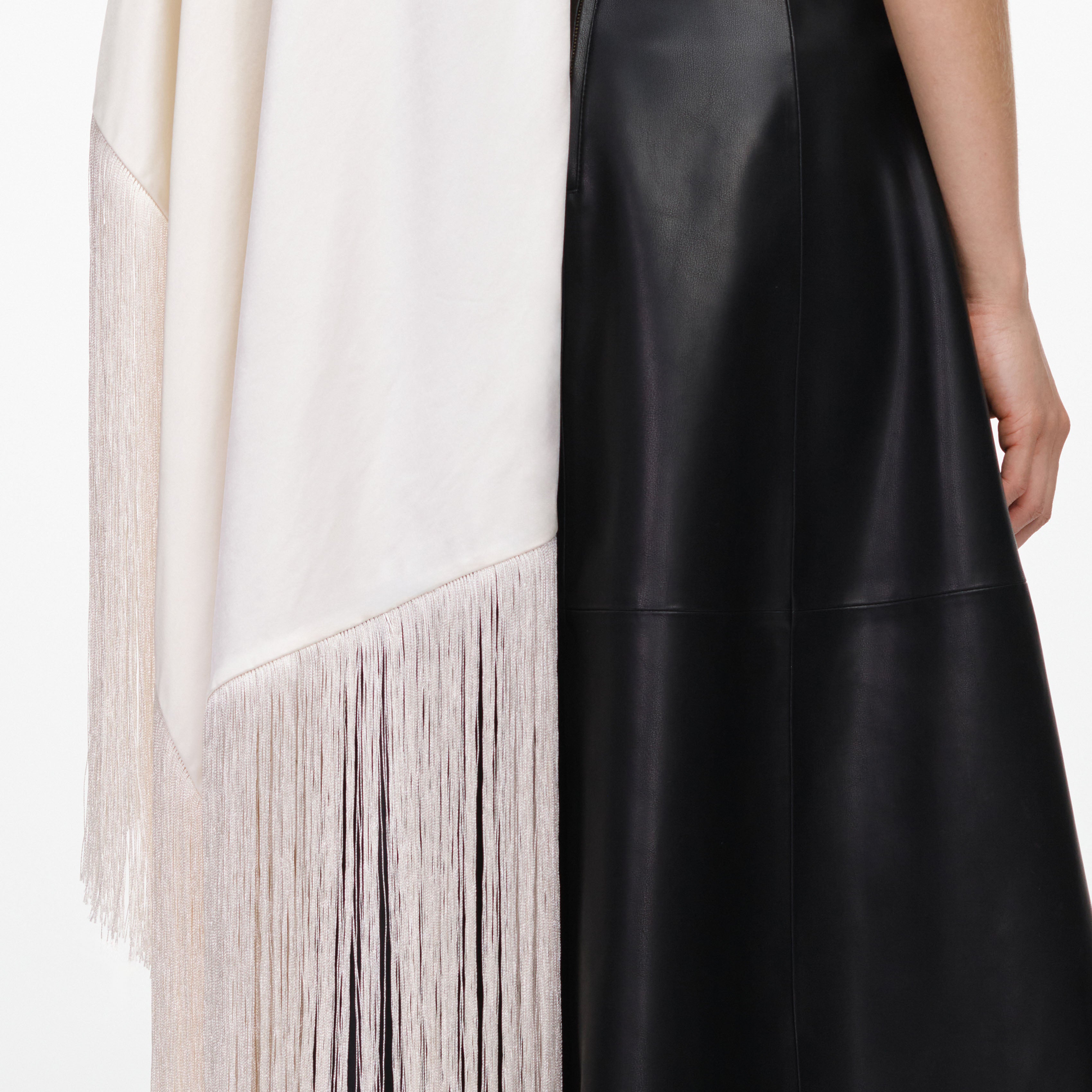 Self Portrait Tops Cream Satin Fringed Scarf Top Creme