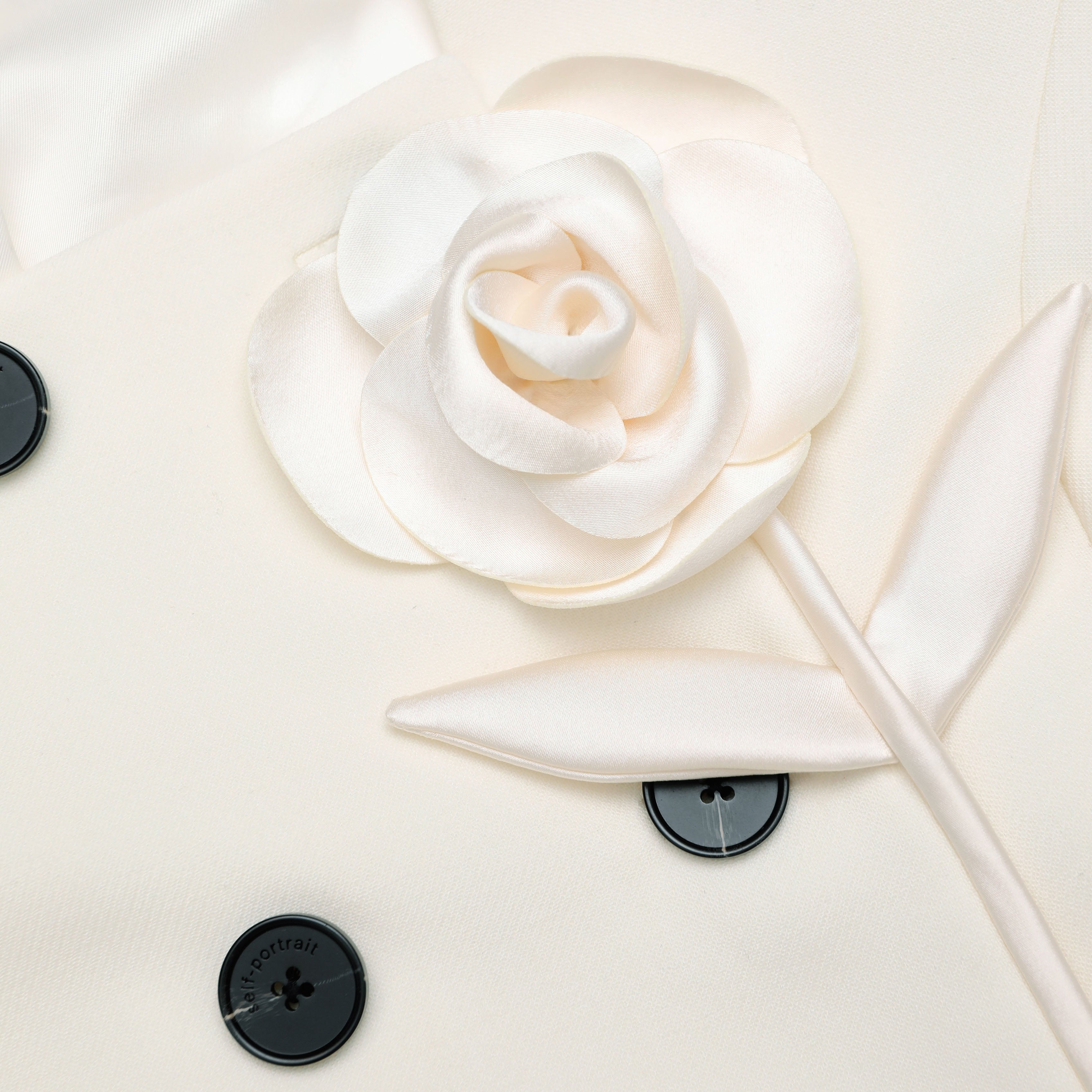 Self Portrait 3D Flower Midi-Kleid Creme Wolle