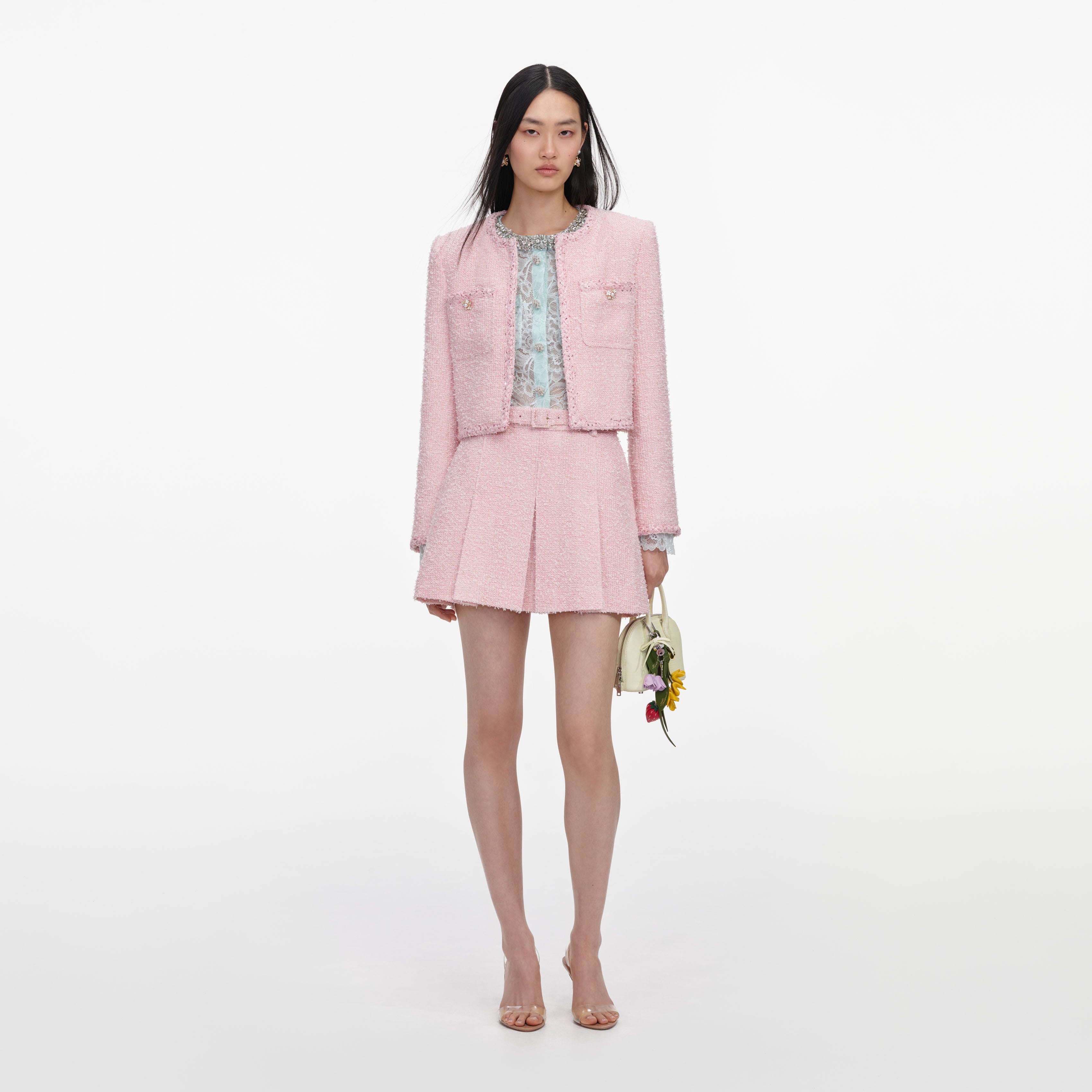 Self Portrait Pink Boucle Jacke Rosa Boxy Gr. UK 6