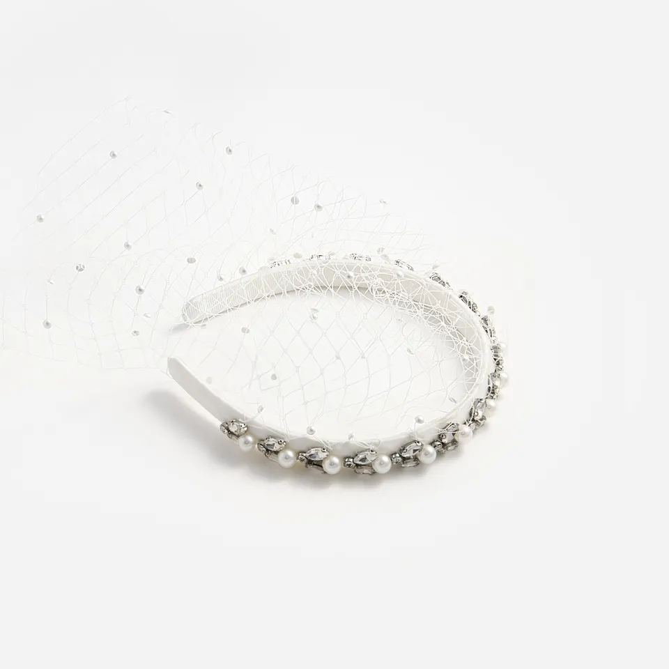 Self Portrait Hair Accessories Pearl Satin Haarreif Weiß