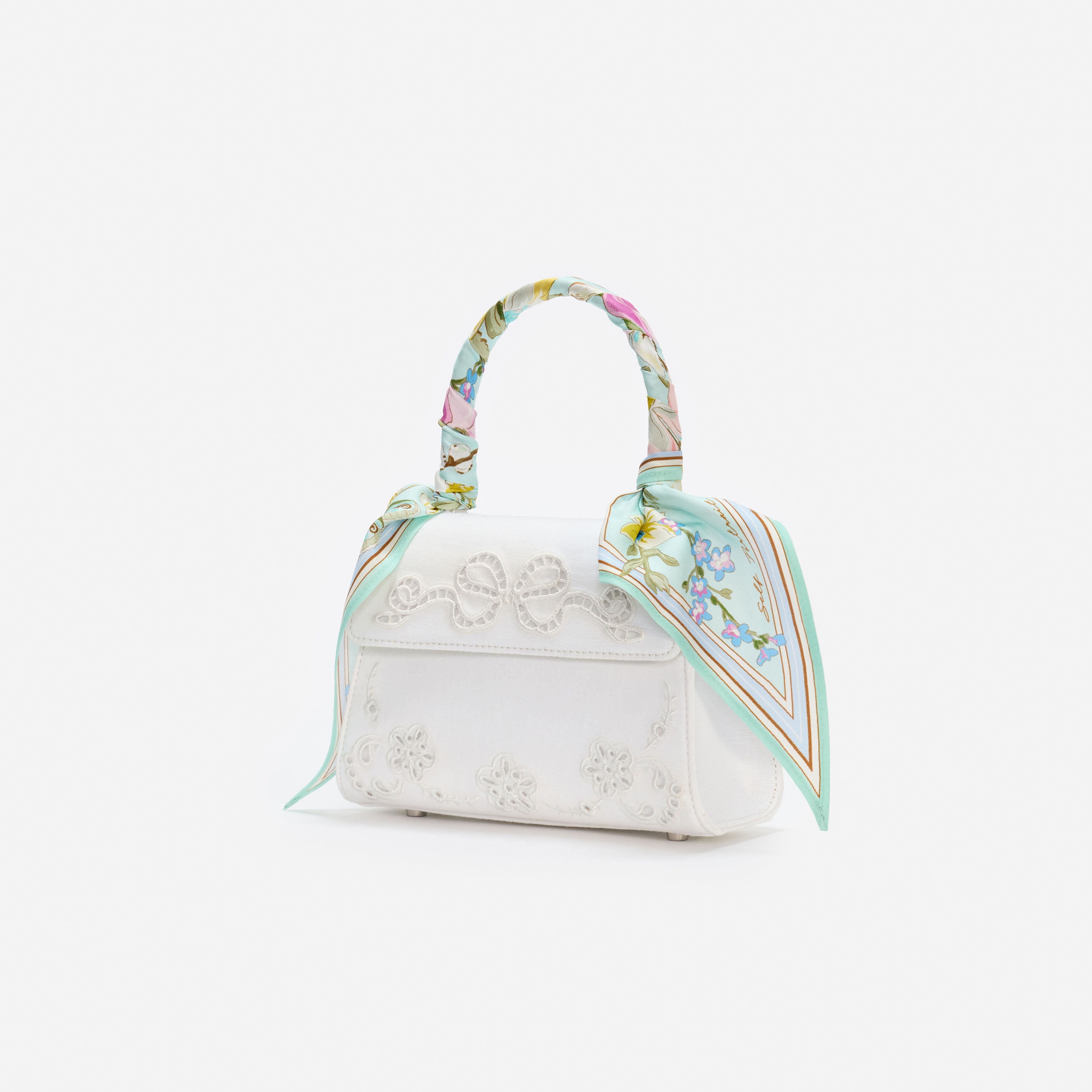 Self Portrait Mint Floral Mini Bag Leinen Creme One Size