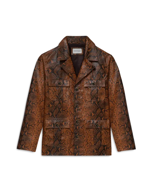 Drôle De Monsieur Veste Cuir Python Lederjacke Braun