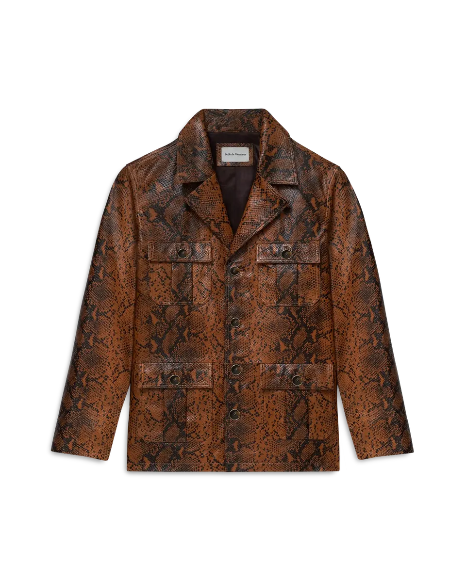 Drôle De Monsieur Veste Cuir Python Lederjacke Braun