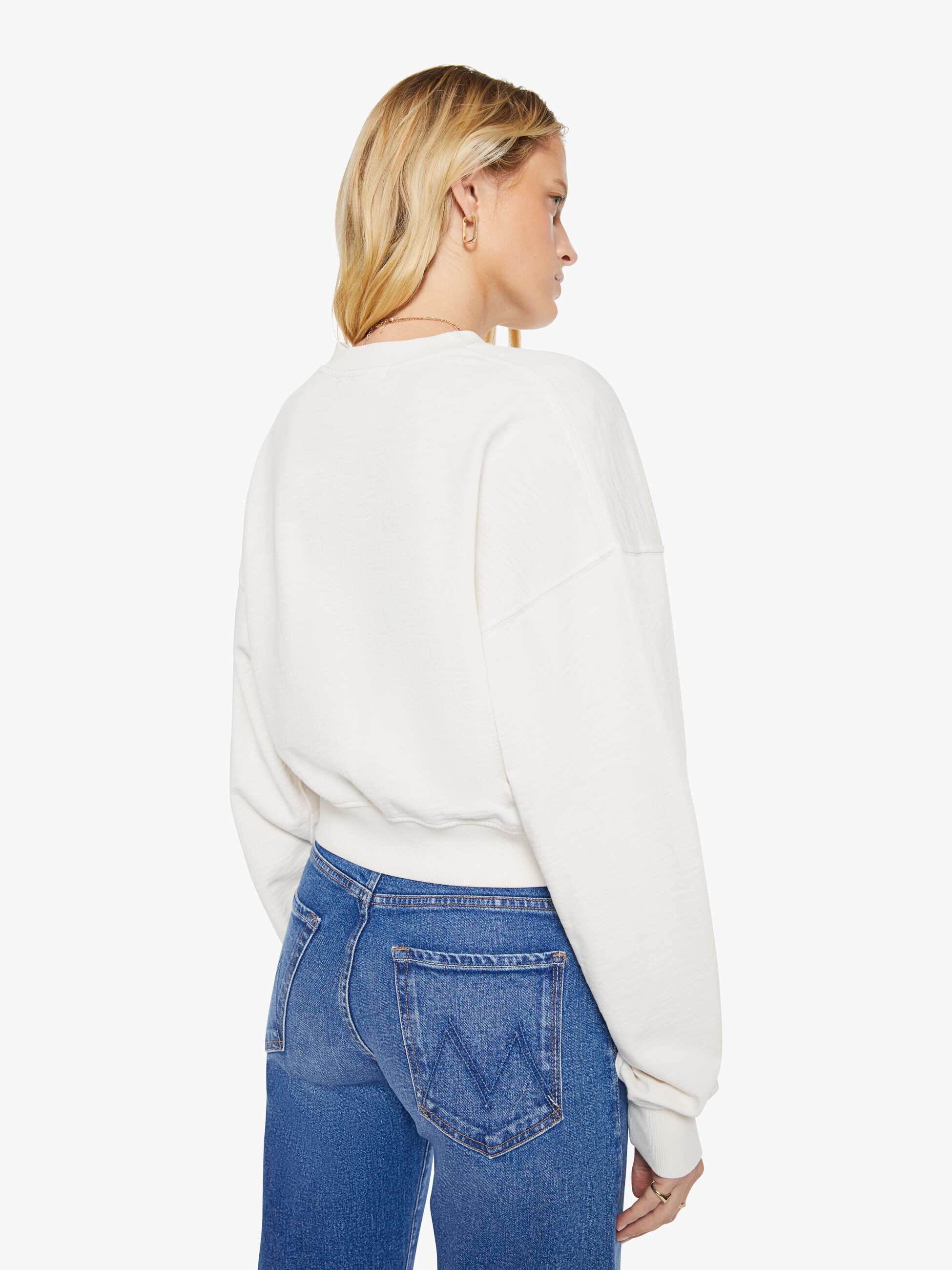 Eterne Cropped V-Neck Sweatshirt Bone Weiß Baumwolle