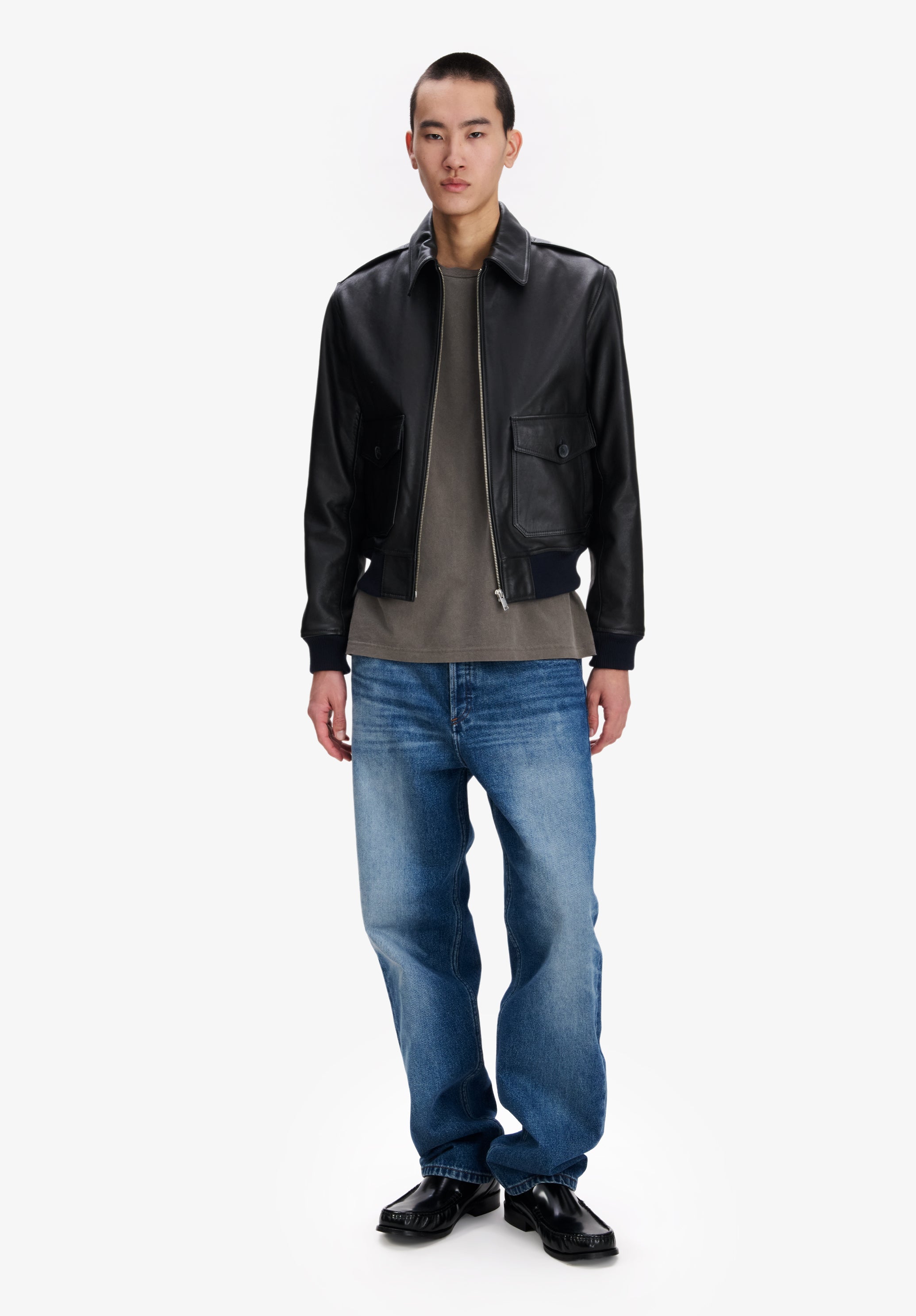 A.P.C. Kurze schwarze Lederjacke Jacke Leder L