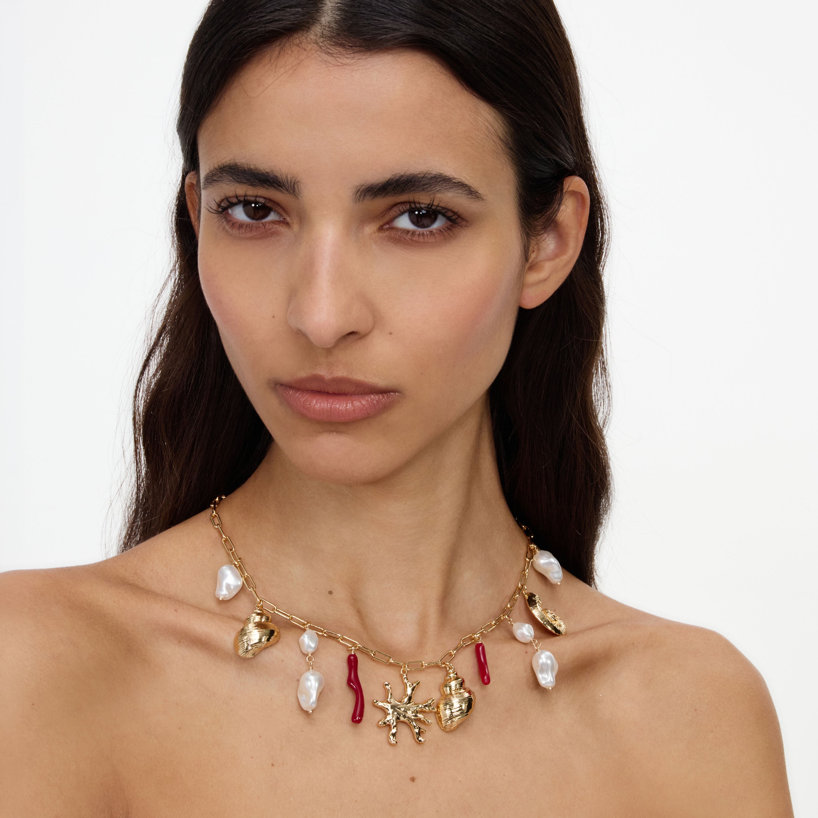 Self Portrait Gold Coral Pearl Kette Gold Charm Anhänger