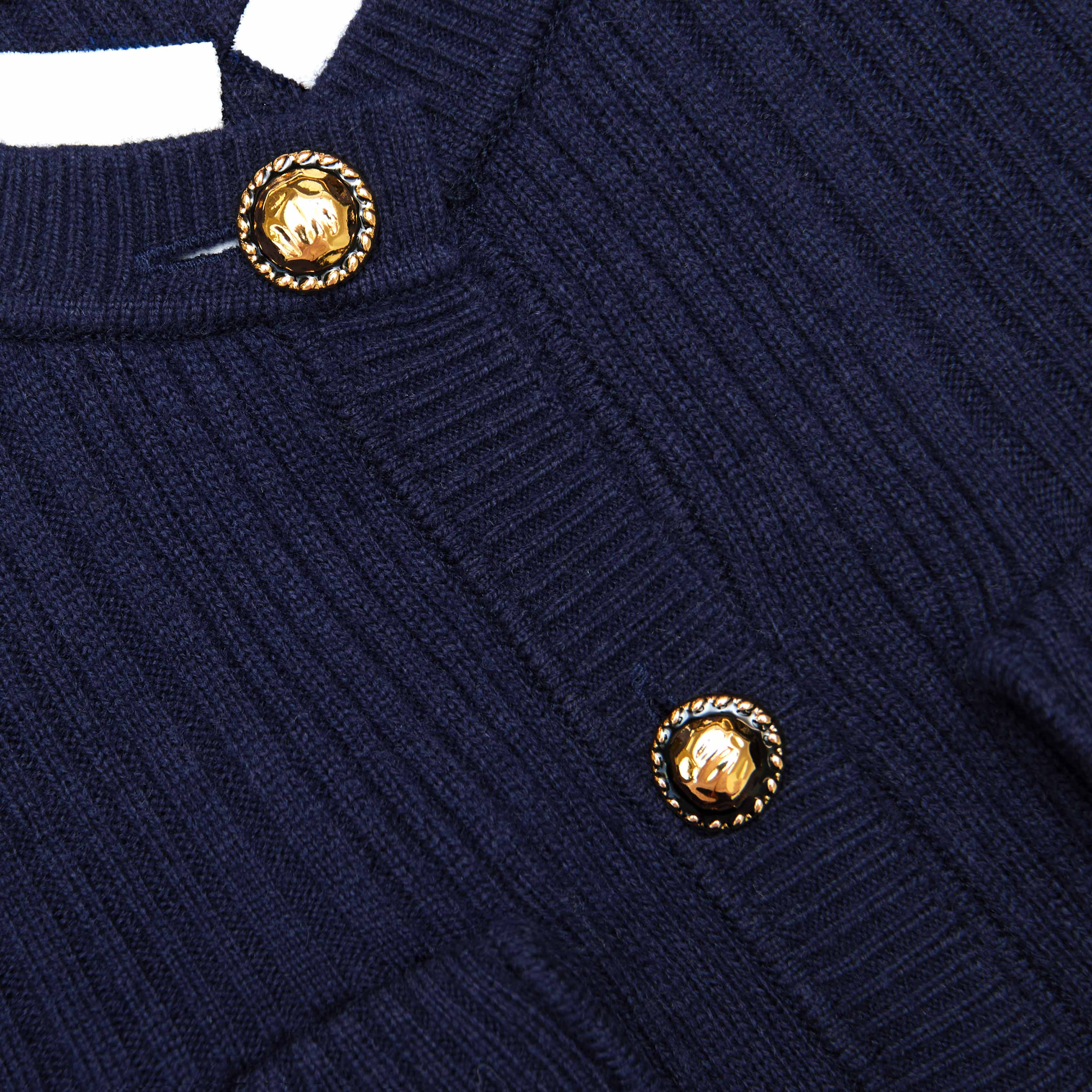 Self Portrait Navy Knit Midikleid Blau Taft Goldknöpfe