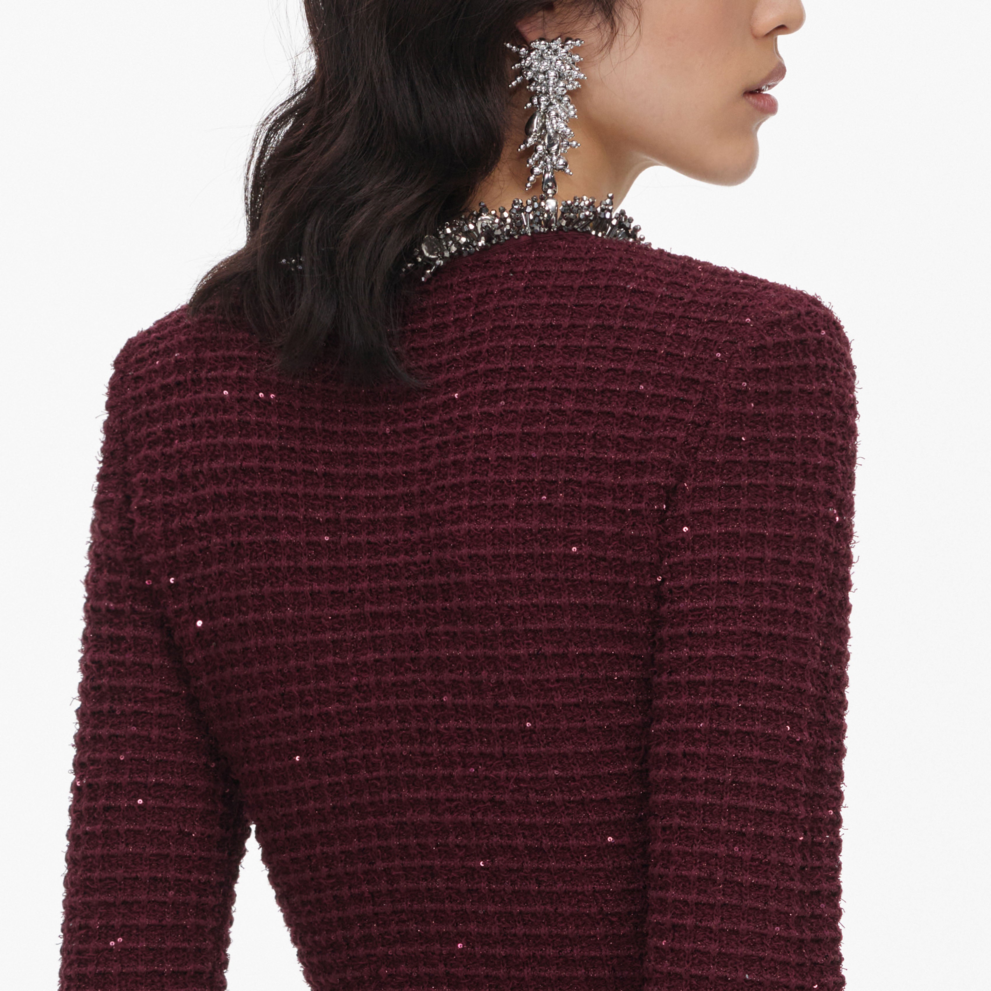 Self Portrait Burgundy Knit Embellished Minikleid Bordeaux