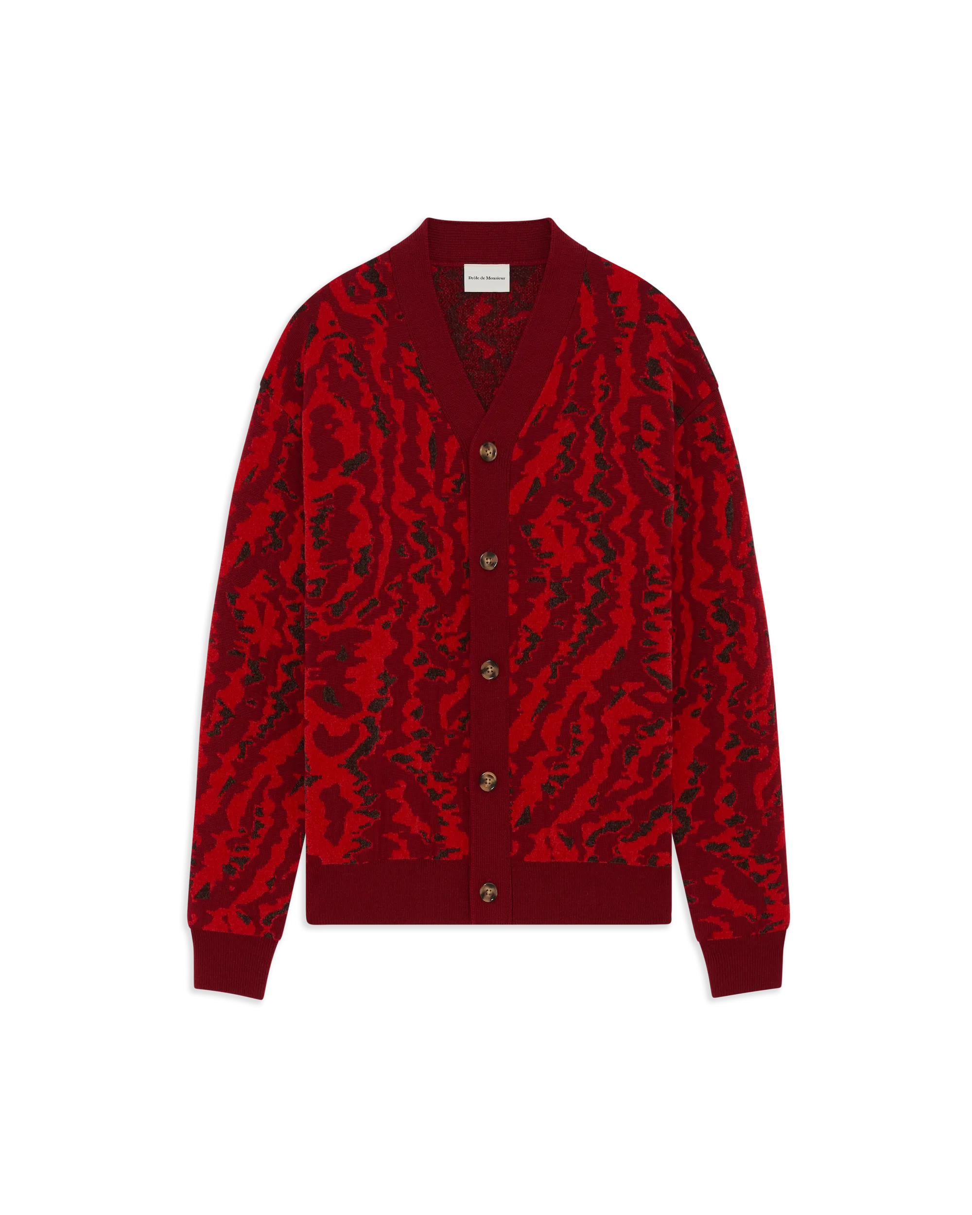 Drôle De Monsieur Moiré Cardigan Strickjacke Rot Merino