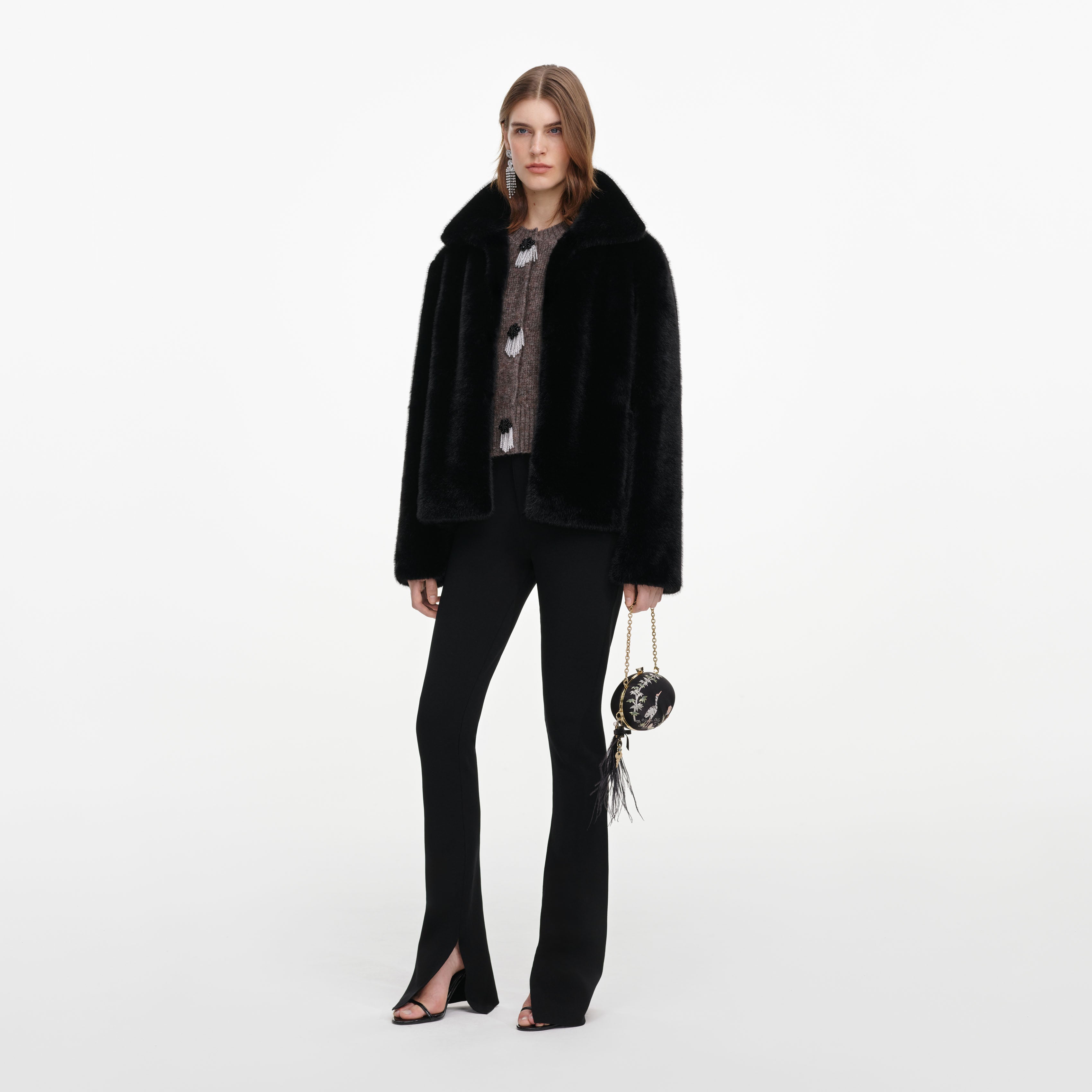Self Portrait Black Faux Fur Jacke Schwarz Kunstfell