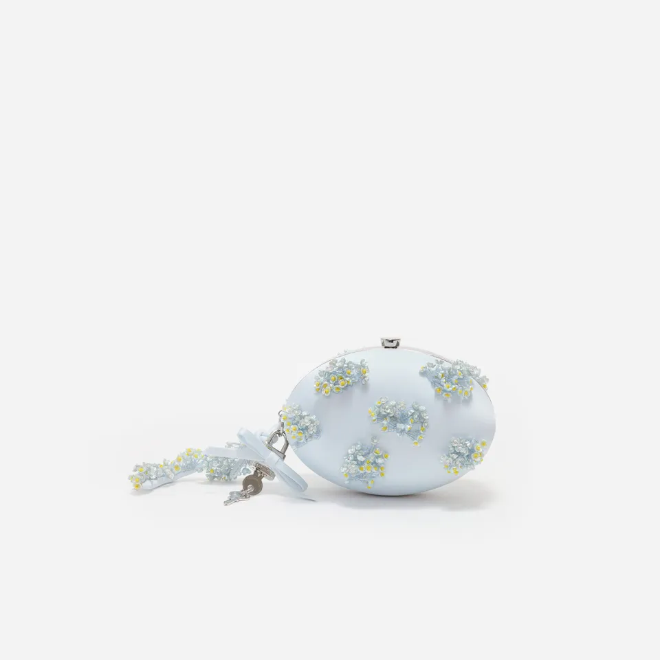 Self Portrait Handbags Oval Clutch Blau Satin Floral Micro