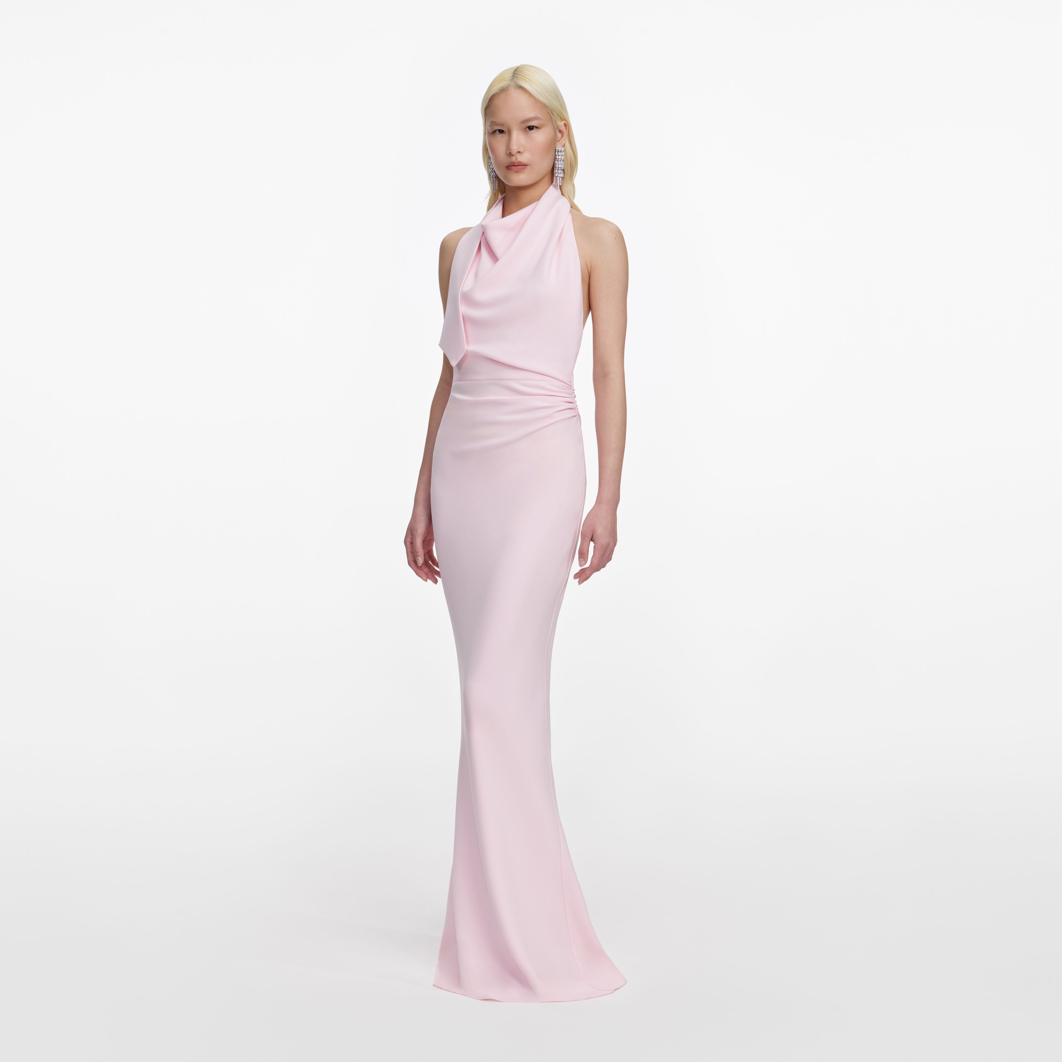 Self Portrait Pink Crepe Halter Maxi Kleid Rosa Crepe