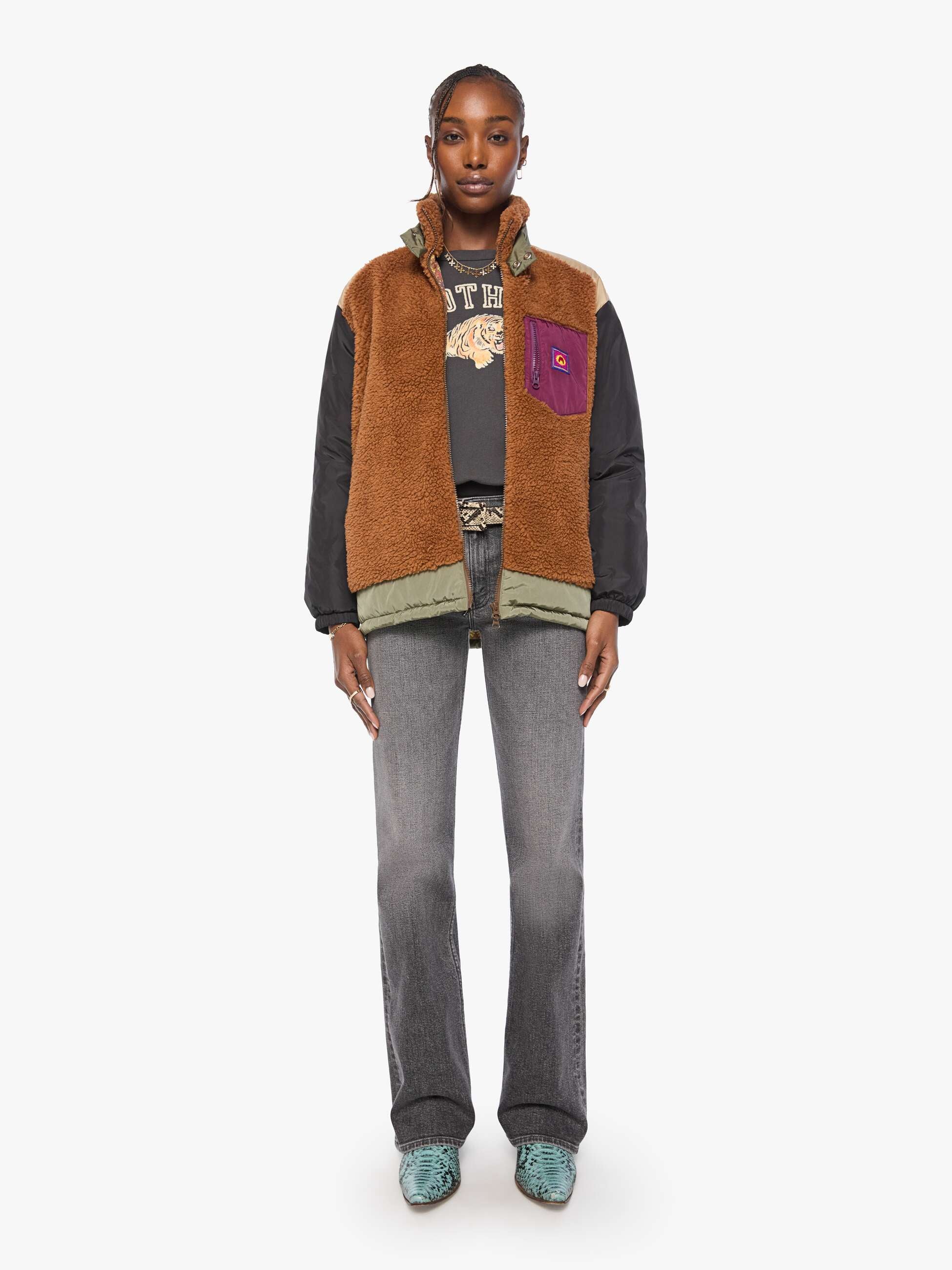 Mother The Teddy Zip Teddyjacke Braun Oversize Faux-Sherpa