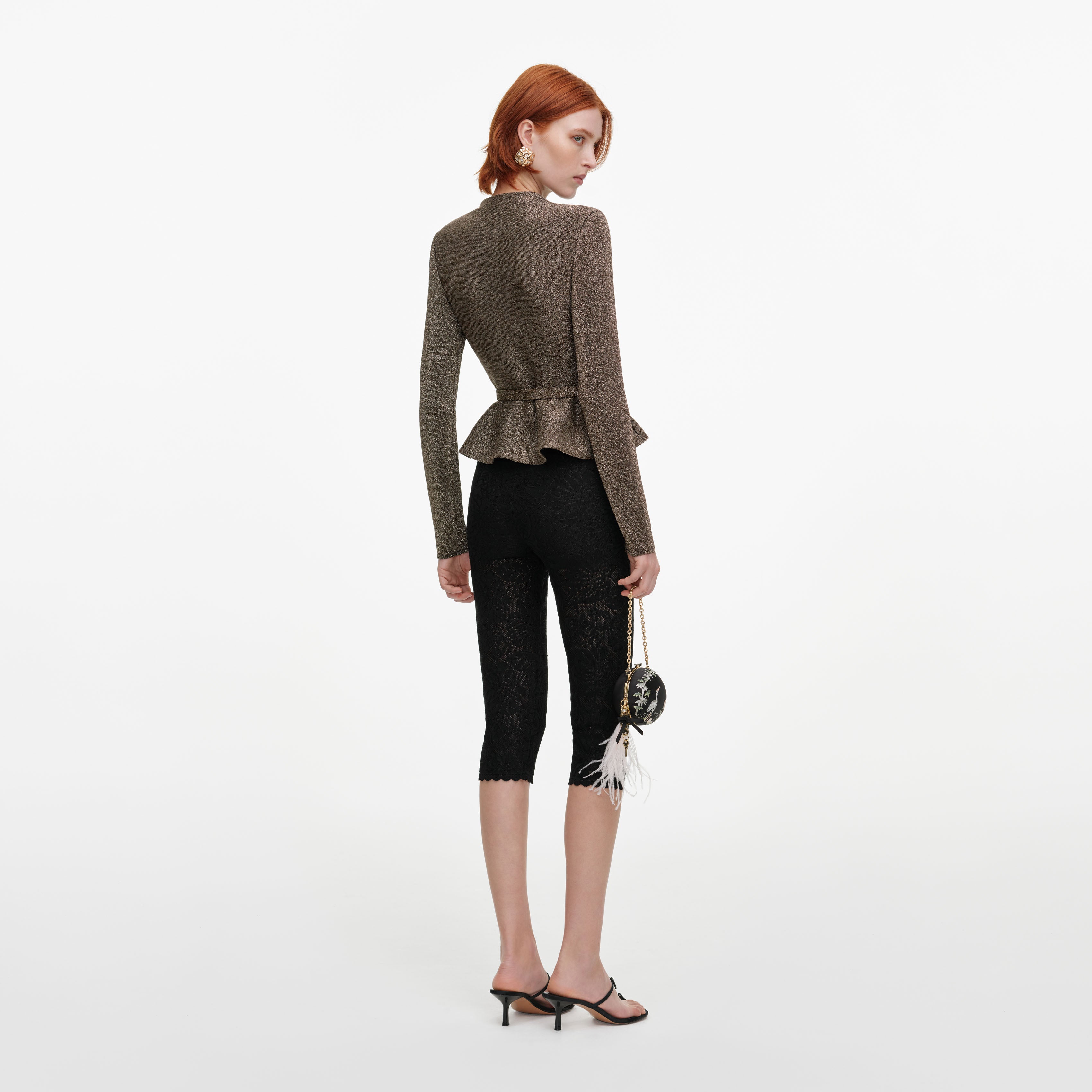 Self Portrait Bronze Tailored Knit Stricktop Bronze V-Ausschnitt