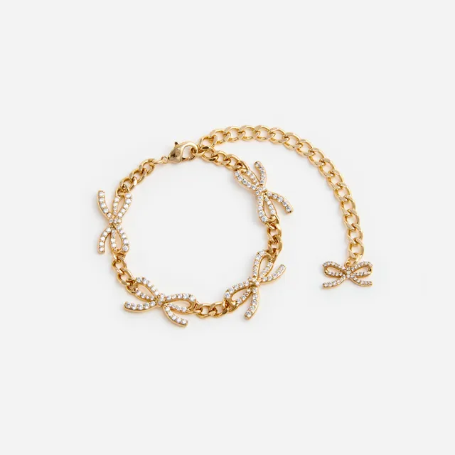Self Portrait Armband Gold Kristall Schleife One Size