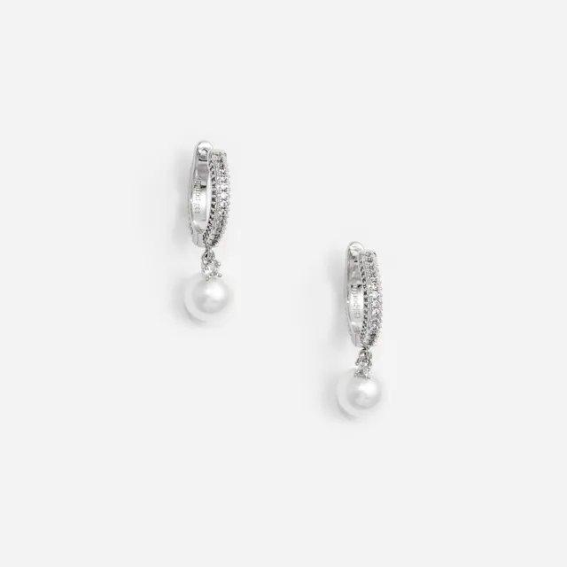 Self Portrait Jewellery Crystal Pearl Drop Hoop Ohrringe Silber One Size