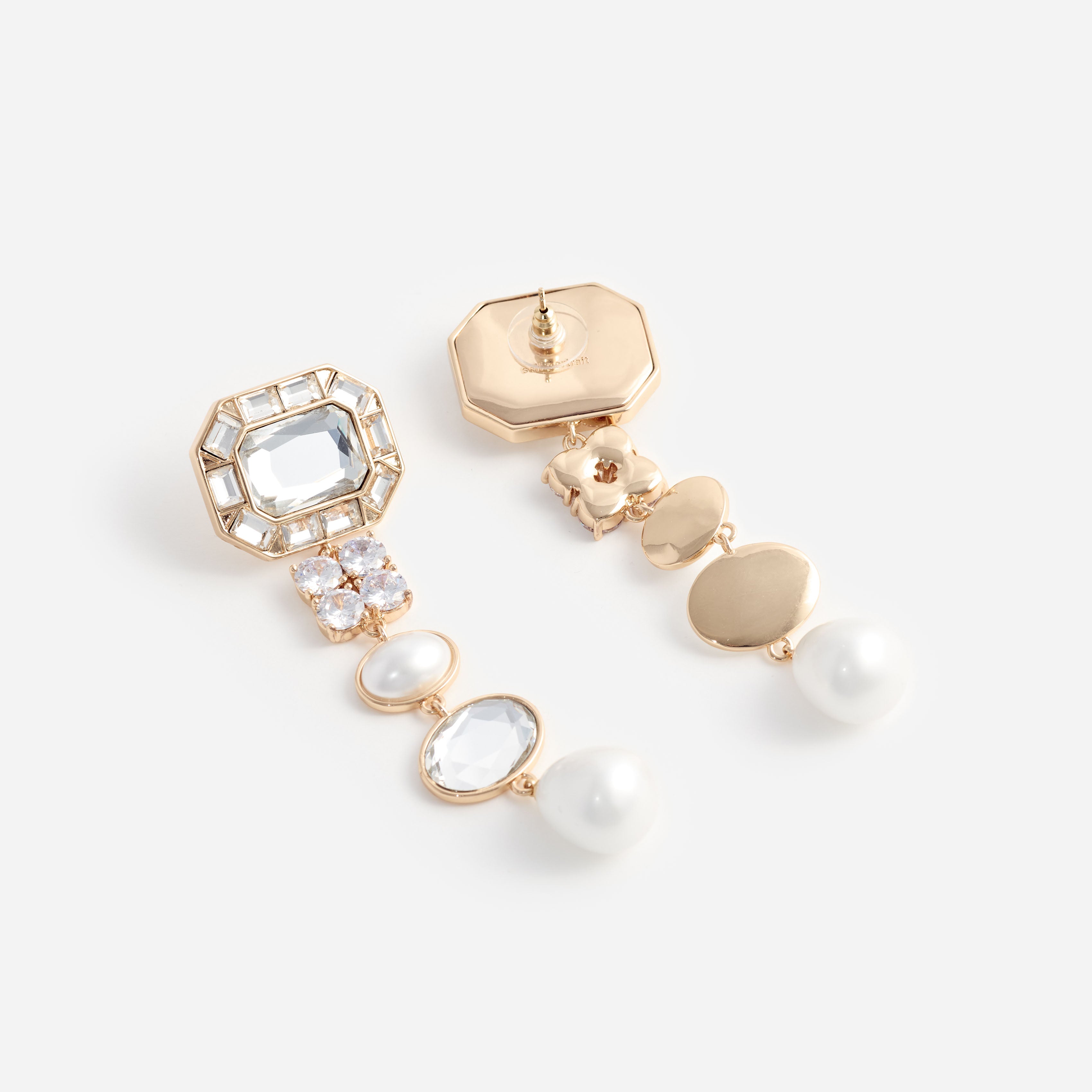 Self Portrait Gold Crystal Pearl Tiered Earrings Ohrringe Gold