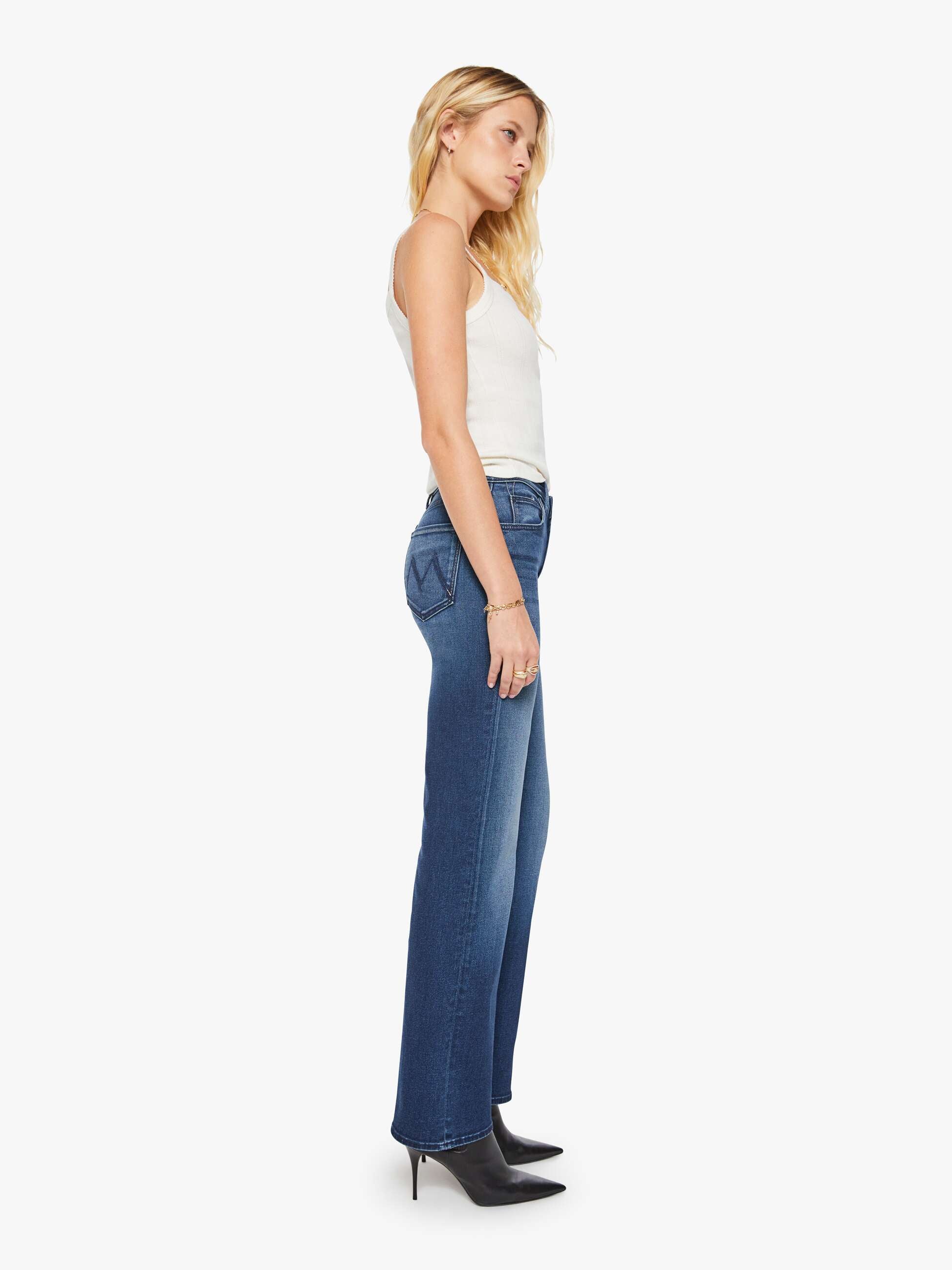 Mother Kick It Jeans Homecoming High Straight Dunkelblau Stretch