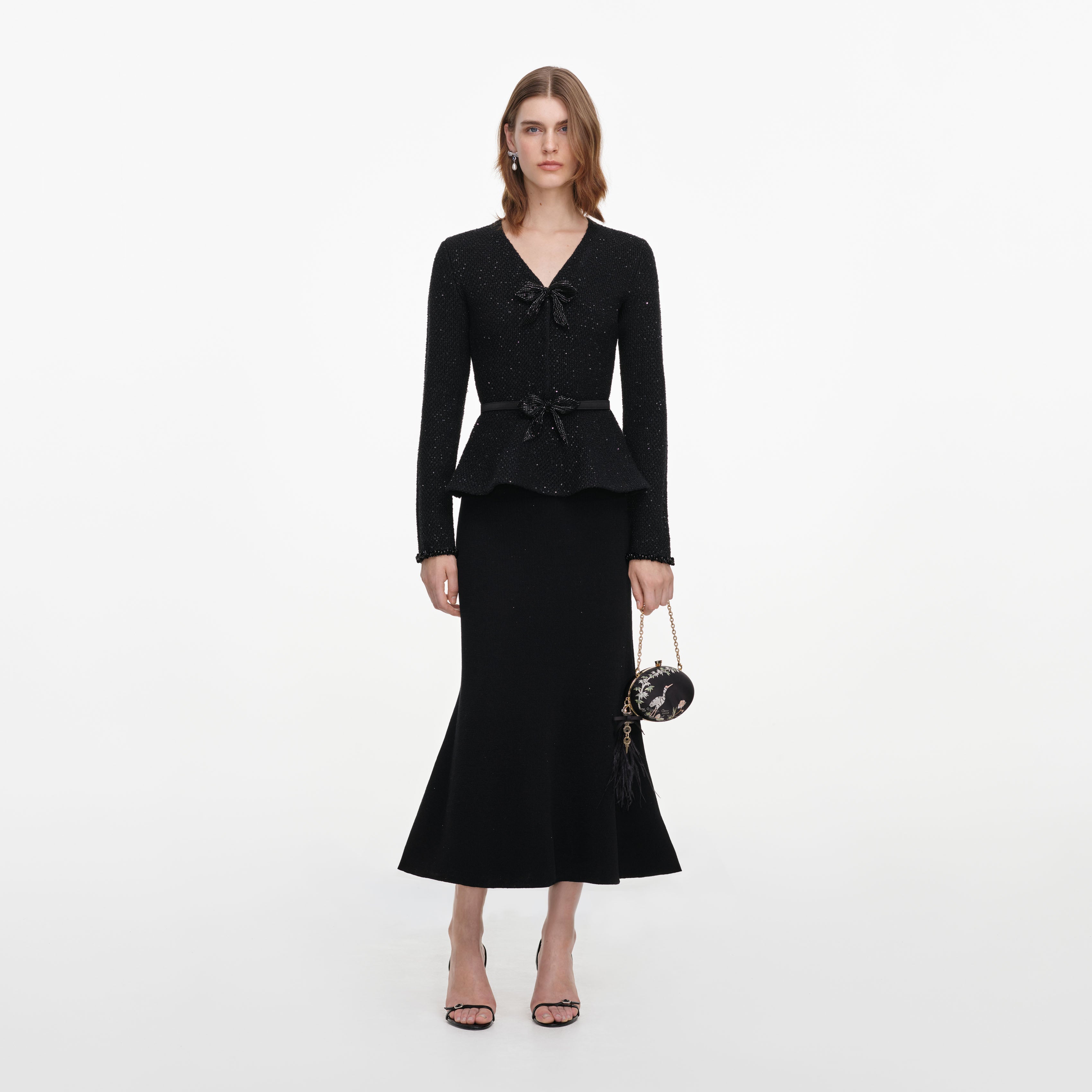 Self Portrait Black Sequin Knit Midi Kleid Schwarz S