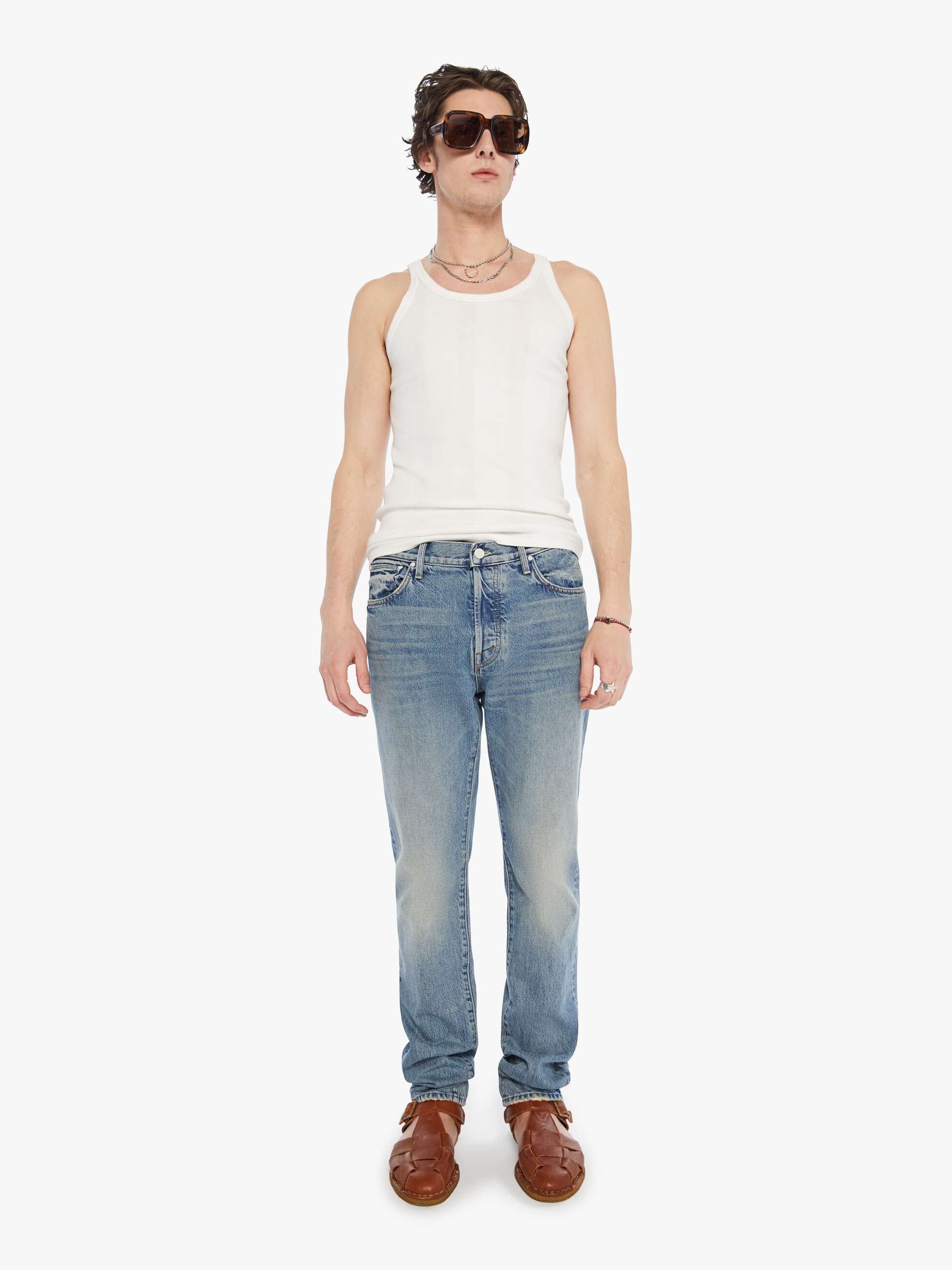 Mother The Mega Neat Knuckle Down Jeans Herren Mittelblau