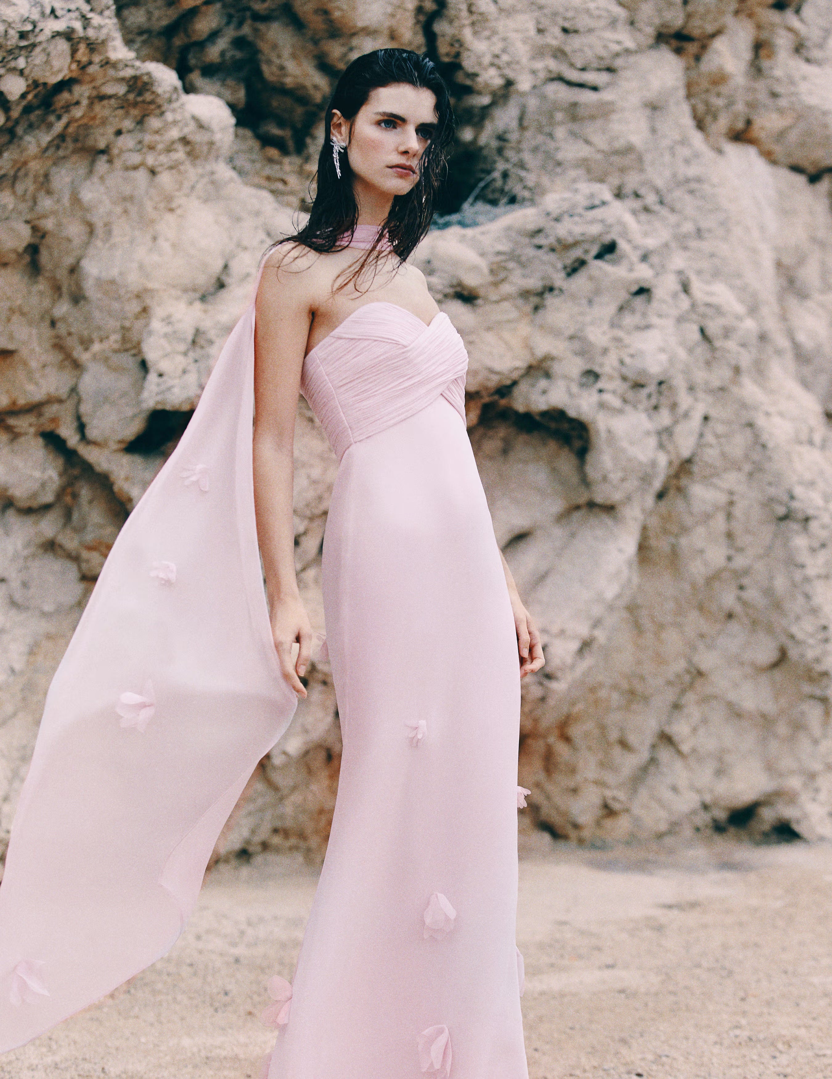 Self Portrait Georgette Maxi Kleid Rosa UK 8 Schal