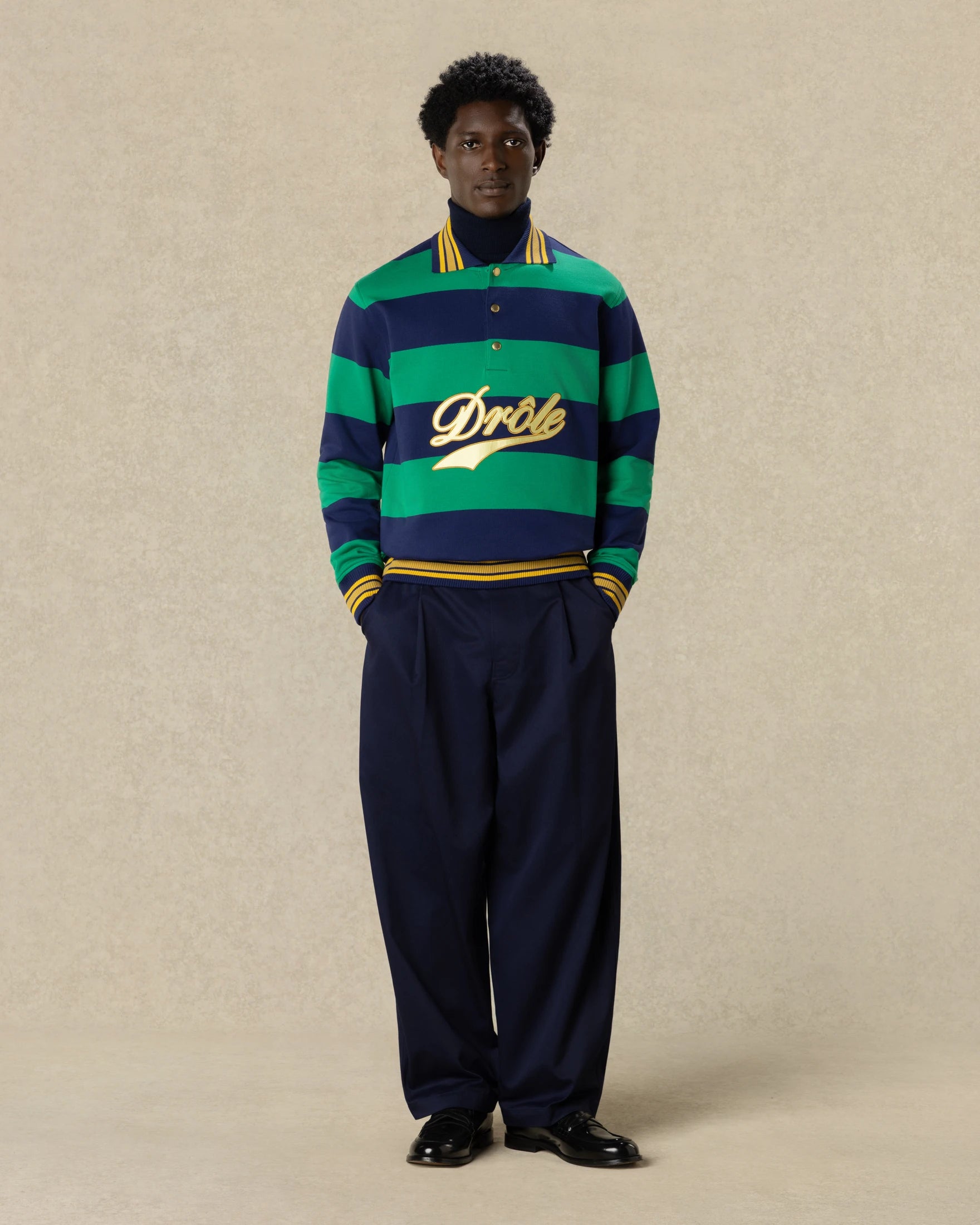 Drôle De Monsieur Drôle Embroidered Stripes Polo Poloshirt grün